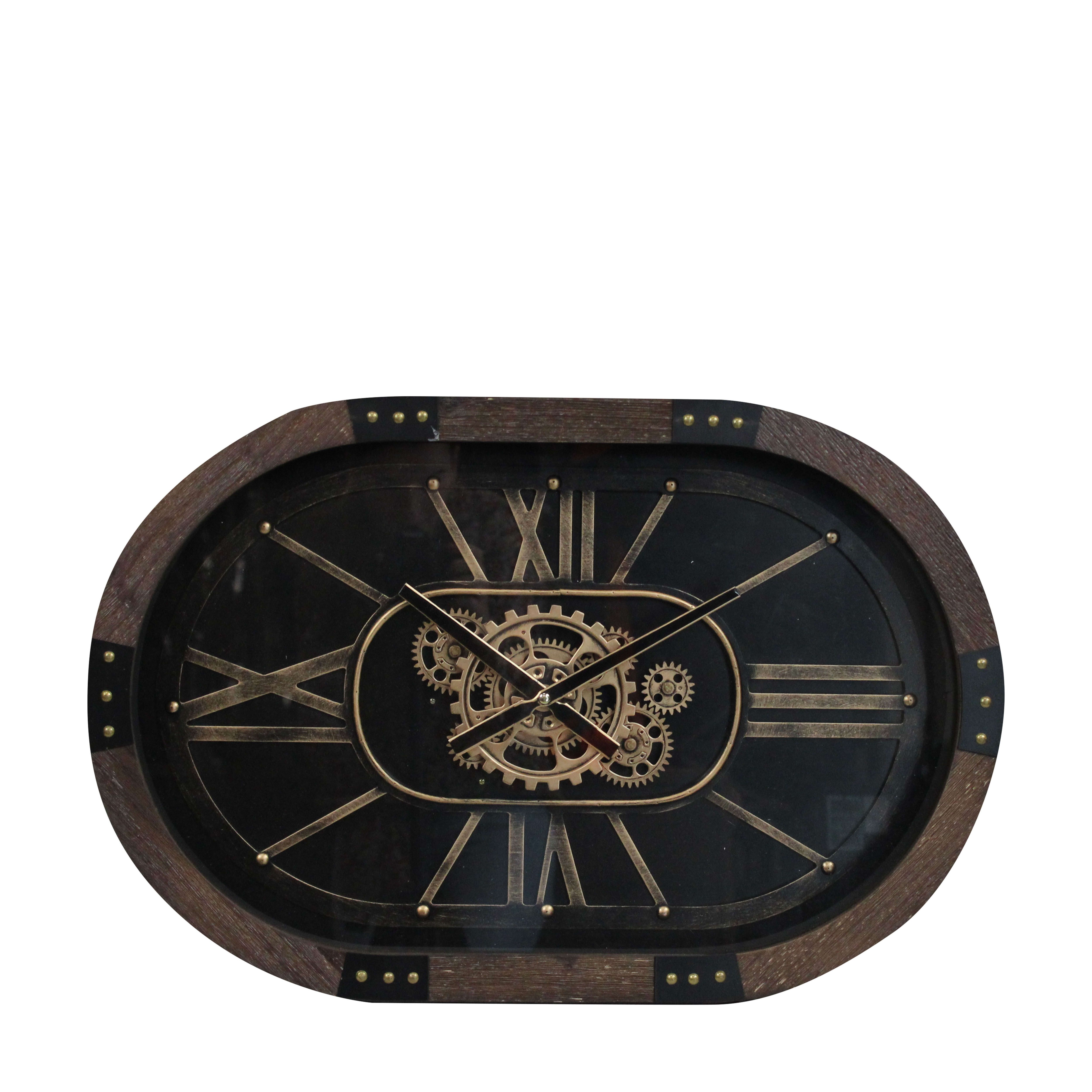 Oval clock, brown/gold Decofinder / Size: 58 x cm