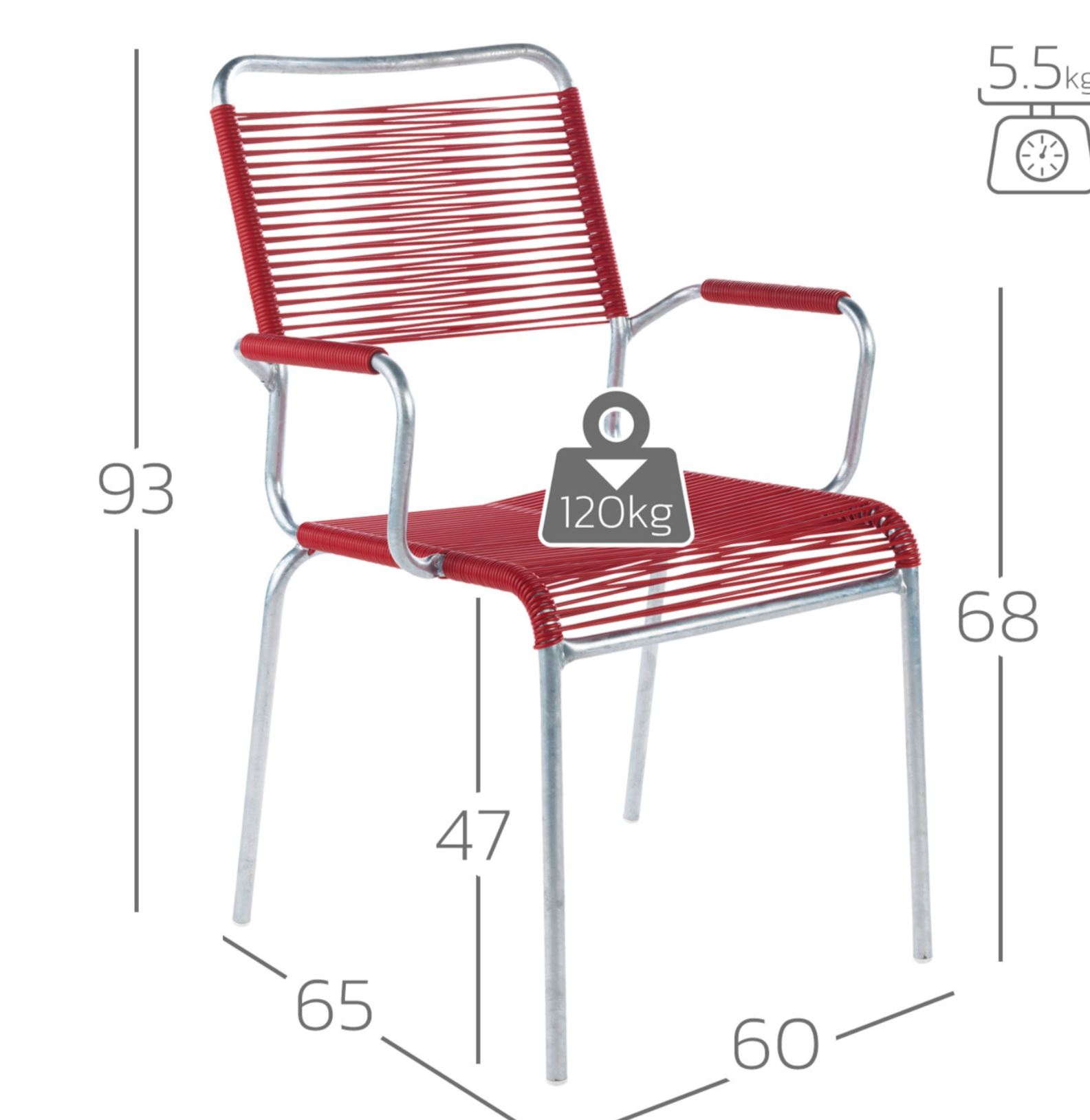 Spaghetti-Stuhl Rigi mit Armlehnen Schaffner / Farbe: Rot