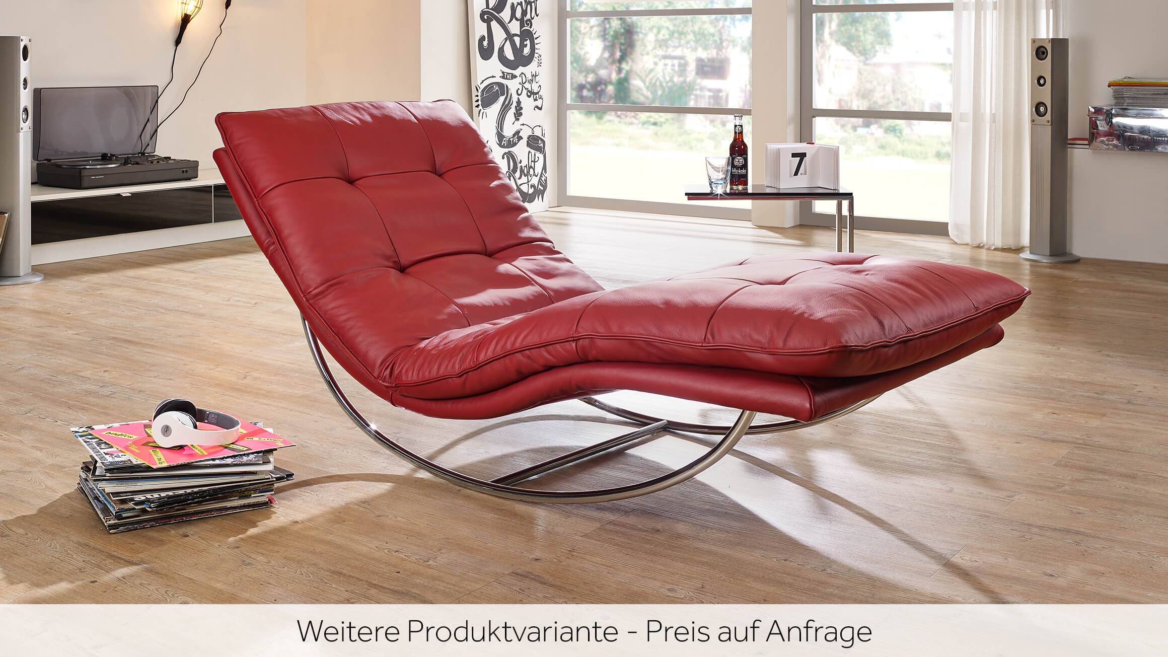 Liege Cartagena, Leder Rot, Waffelkissen-Optik, b 85 cm