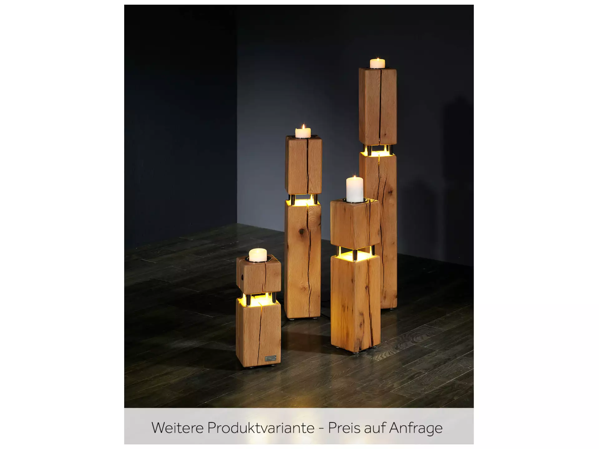 Kerzenständer Largo, Sumpfeiche massiv, LED, Eisen, H 40 cm