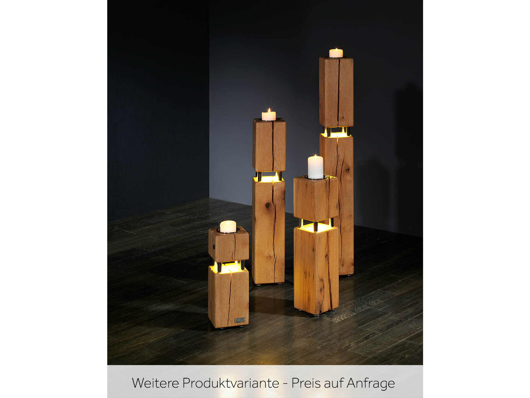 Kerzenständer Largo, Sumpfeiche massiv, LED, Eisen, H 40 cm