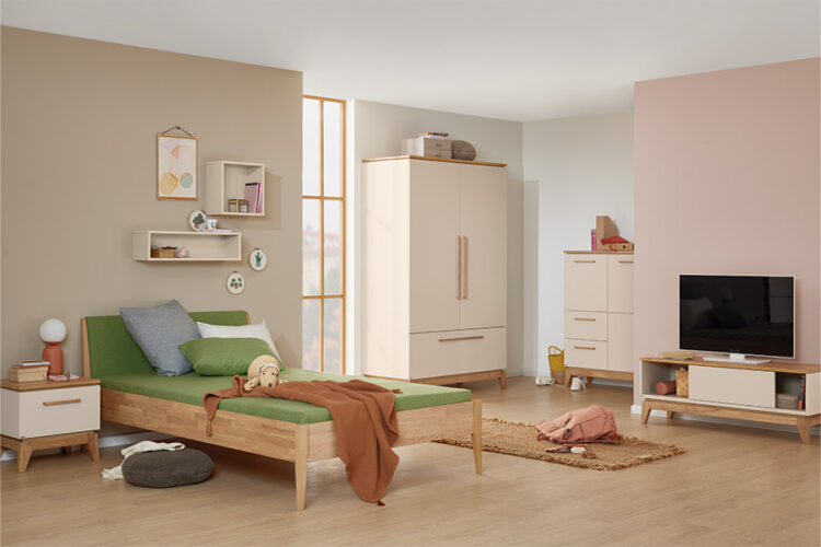 Traumliege Stiene von Paidi / Farbe: Beige, Blau, Holzfarbig / Grösse: 120 x 210 cm