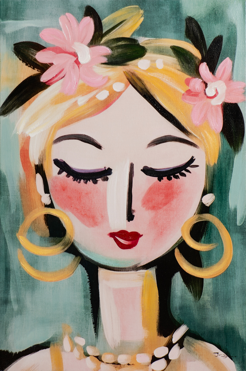 Gemälde-Naive Painting Green Girl-image LAND
