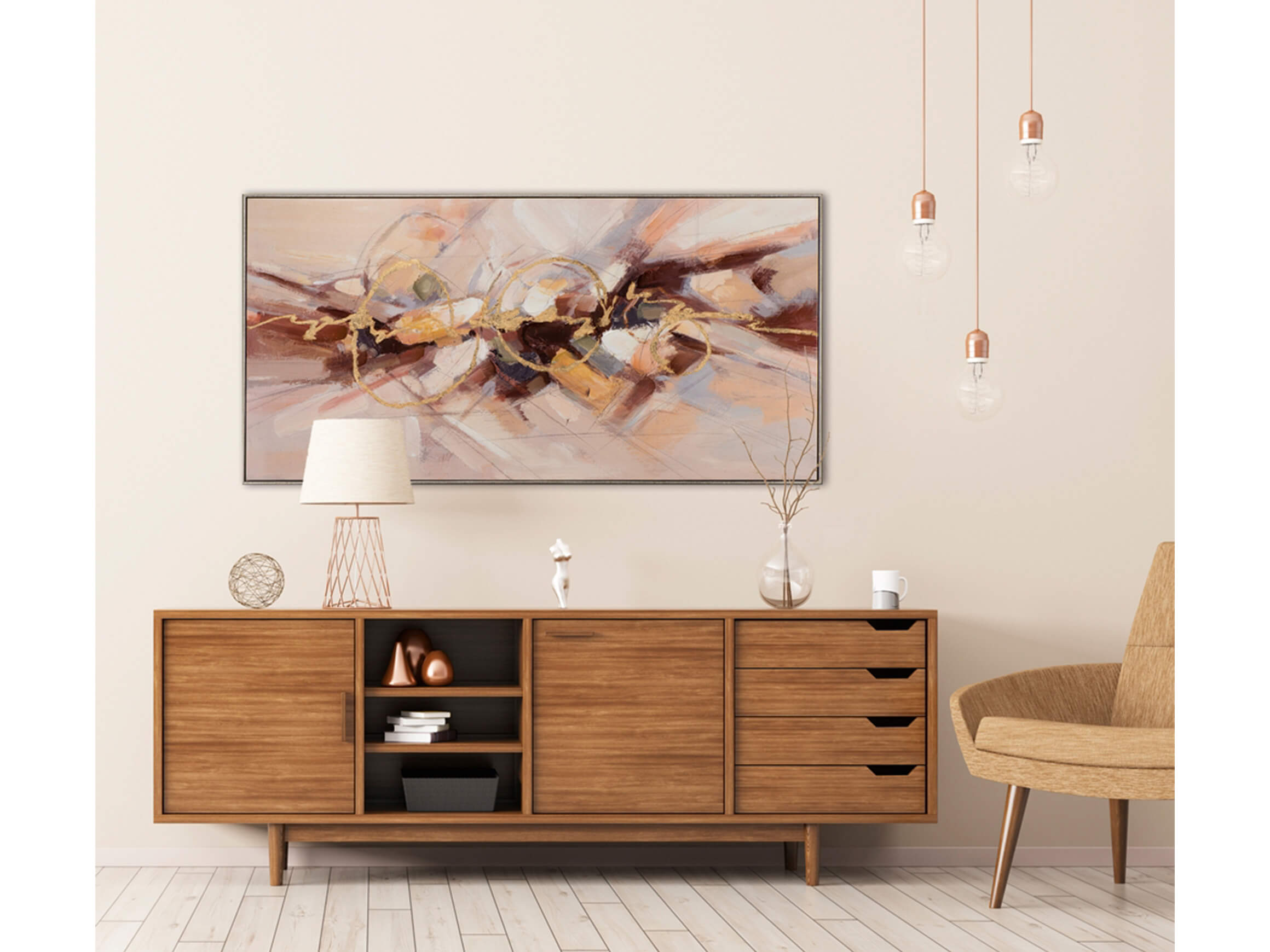 Bild Abstrakte Geometrie in Gold image LAND / Grösse: 140 x 70 cm