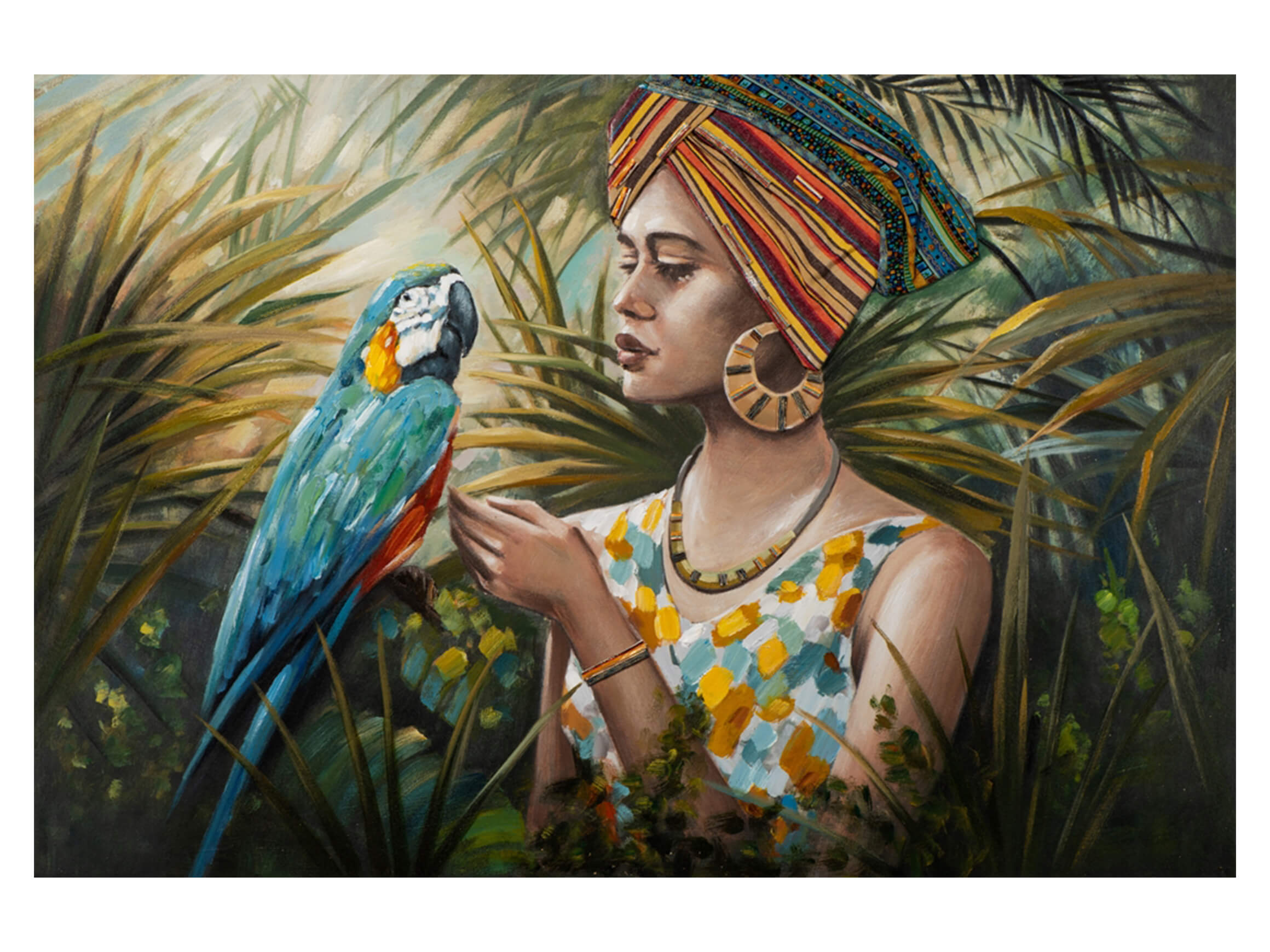 Bild Frau im Dschungel mit Blau-Buntem Papagei image LAND