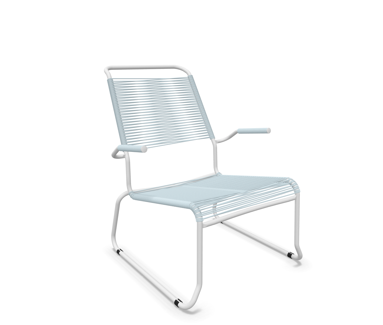 Kufen-Spaghetti-Lounger Säntis mit Lehne / Hochlehner von Schaffner / Farbe: Pastellblau / Grösse: 68 x 85 cm