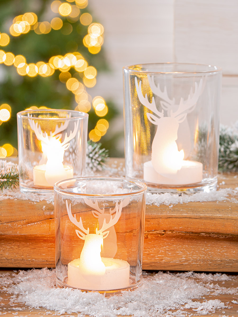 Windlicht Hirschkopf, Glas H: 10 cm Gilde