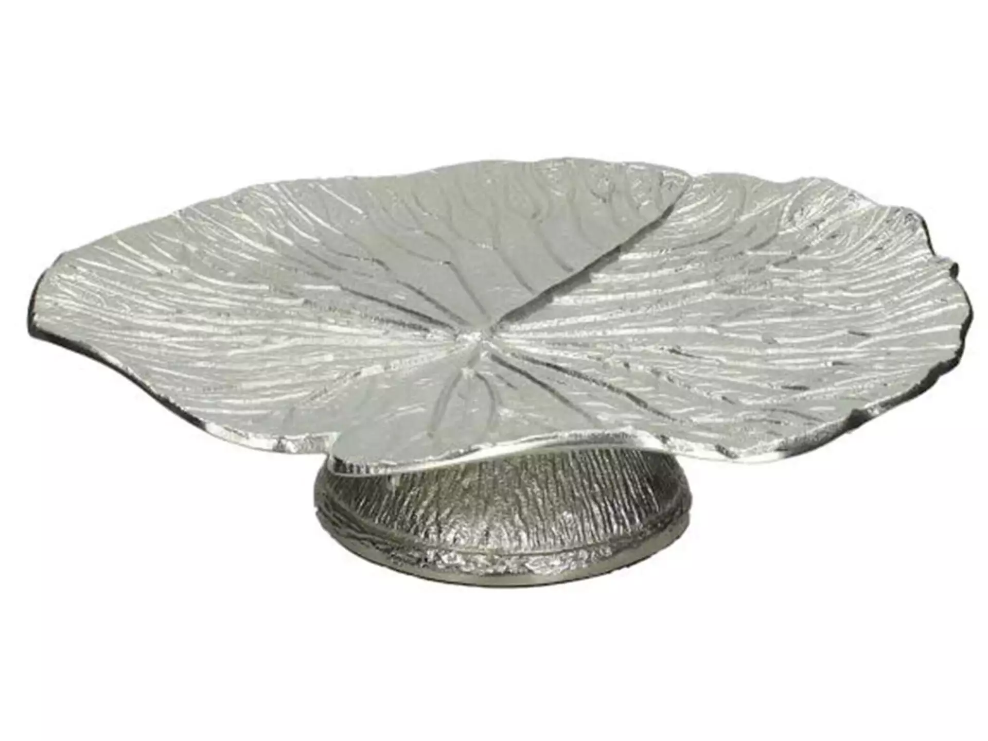 Tablett Blatt Mit Fuss, Aluminium Silber