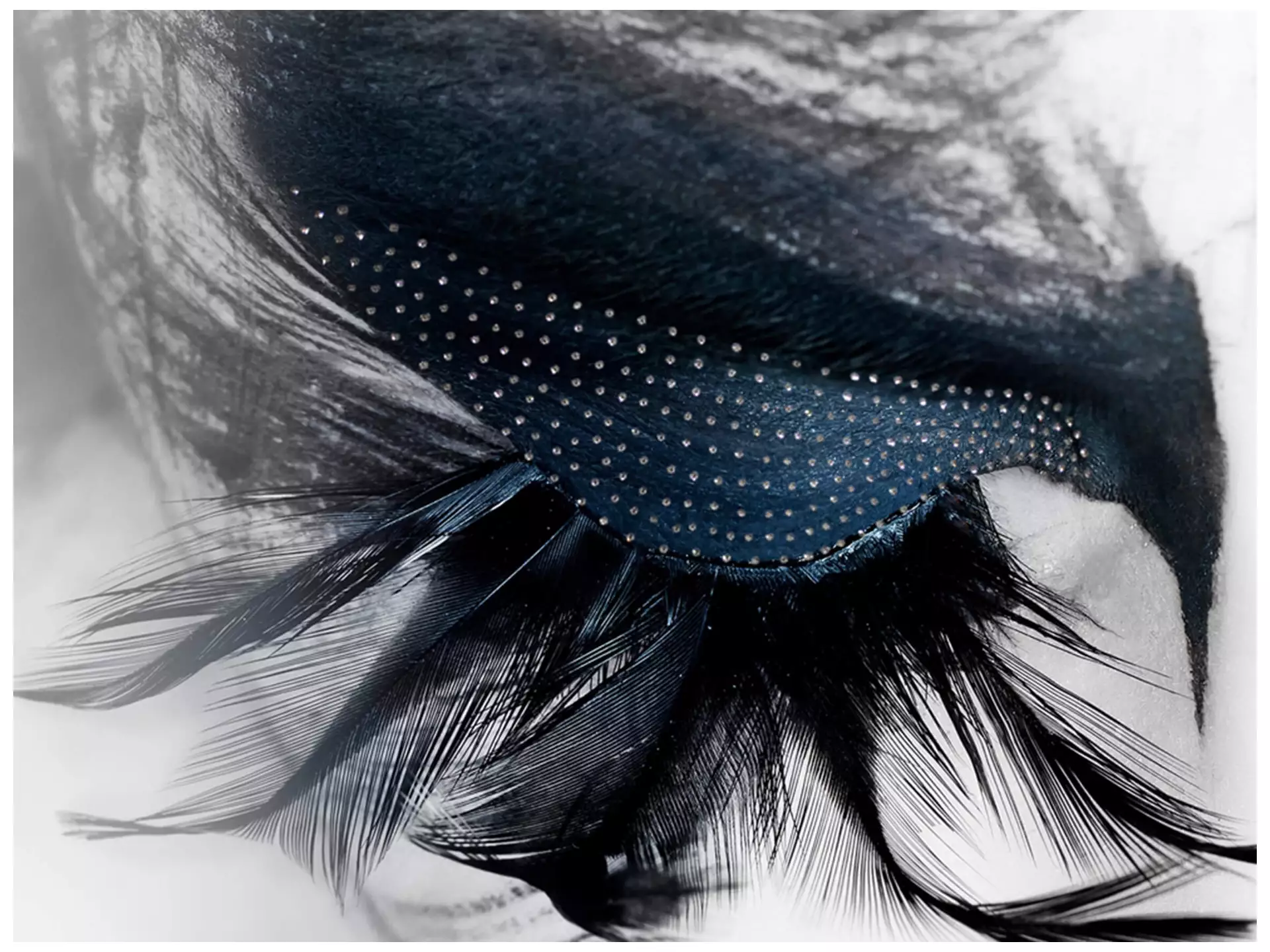 Digitaldruck auf Glas Lady mit Blauen Federwimpern image LAND