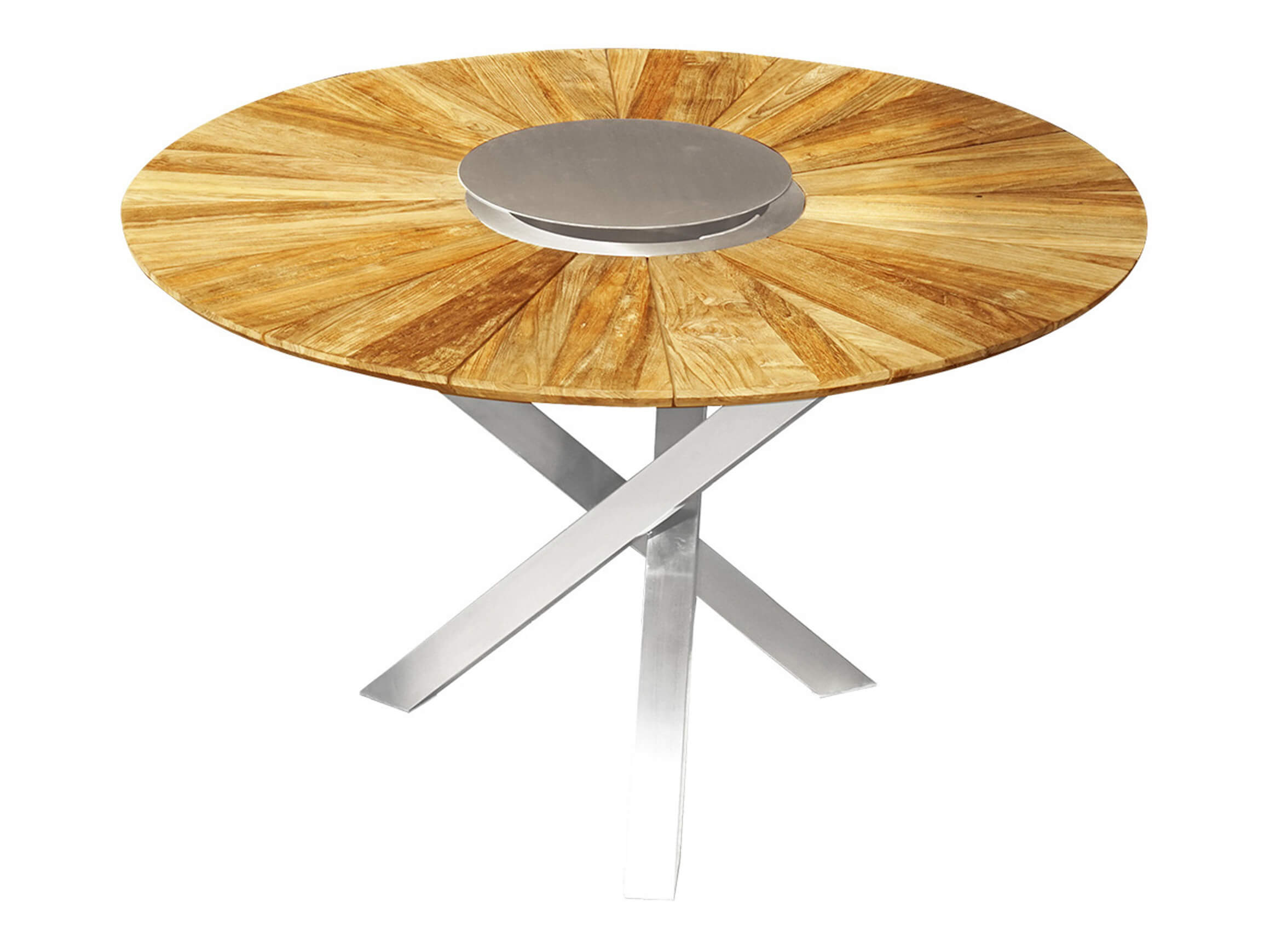 Table de jardin Oryx, ronde, teck, acier inoxydable, diamètre 120 cm h 75 cm