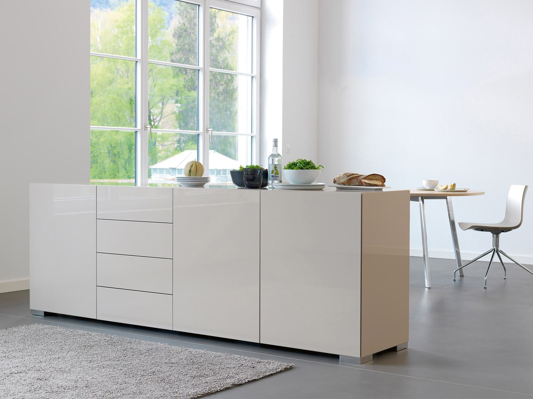 Sideboard Porto, Elfenbein Hochglanz, Fronten Matt, b