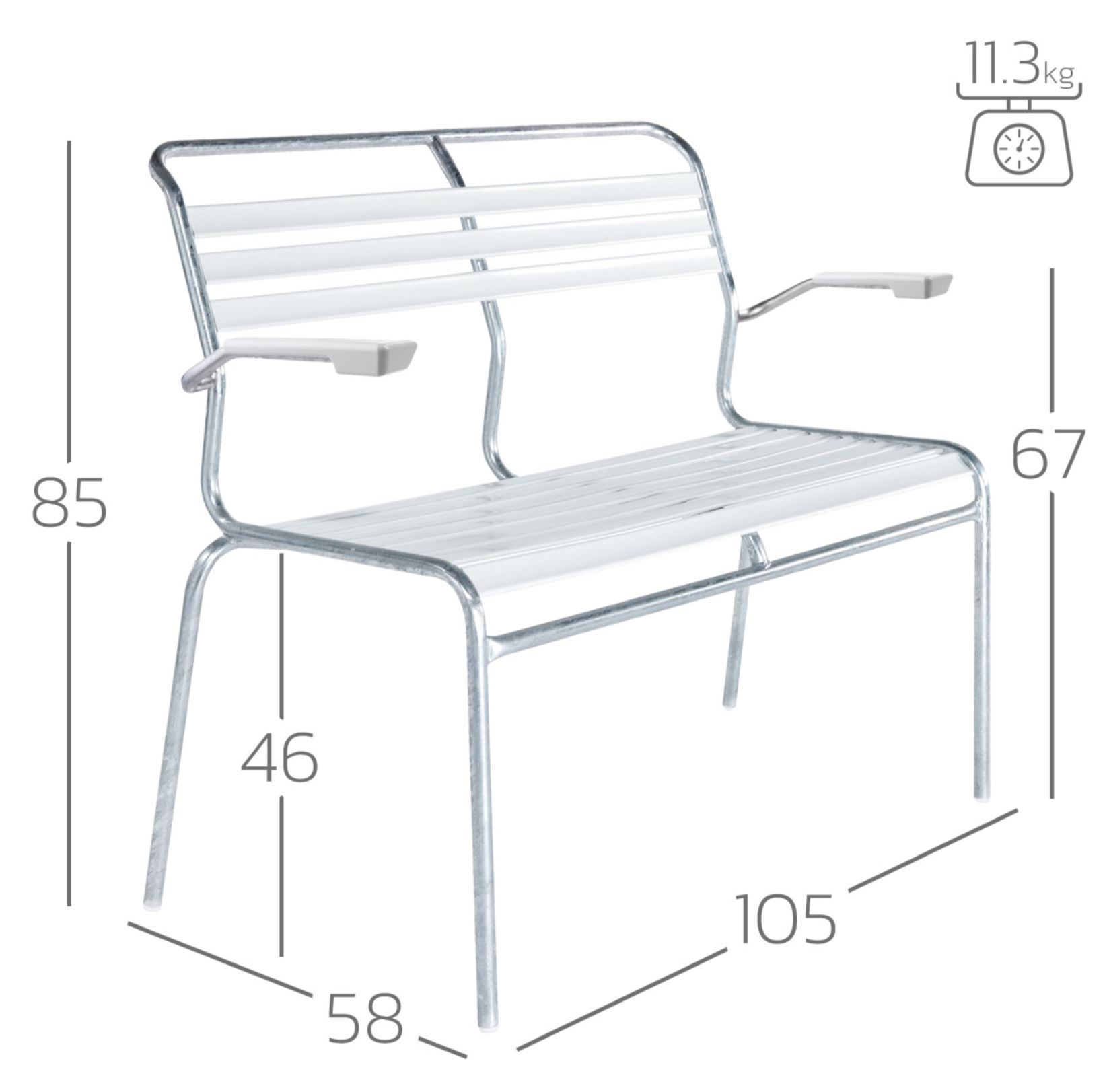 Lättli-Bank Säntis mit Armlehnen Schaffner / Farbe: Alusilber