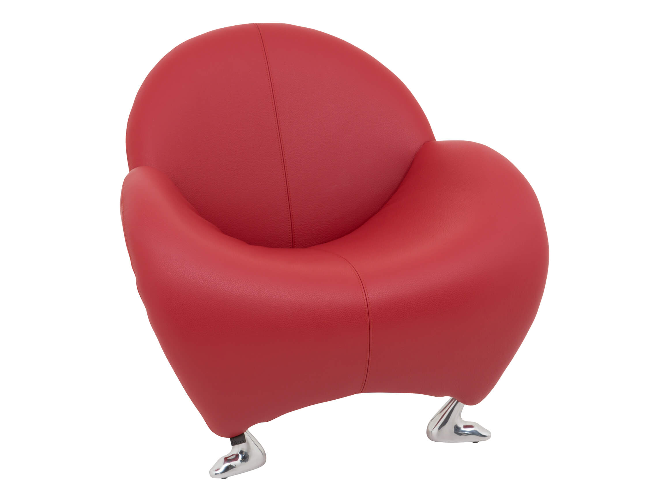 Sessel Papageno, Leder Rot, Alufüsse, b 91 cm t 82 cm h 80 cm