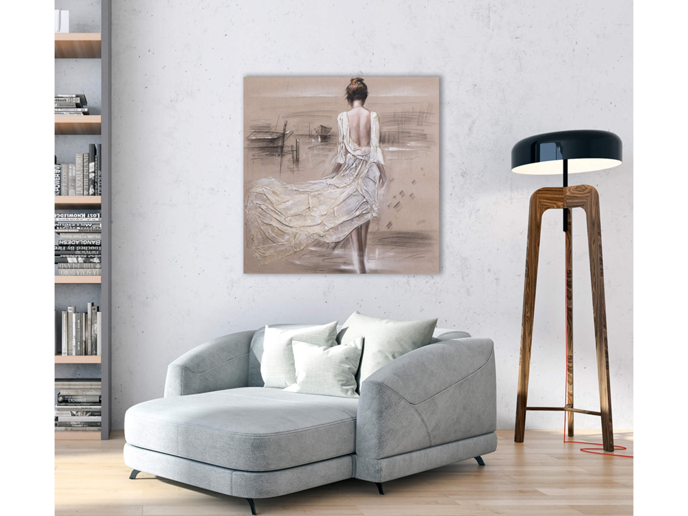 Bild Dame am Hafen image LAND / Grösse: 100 x 100 cm