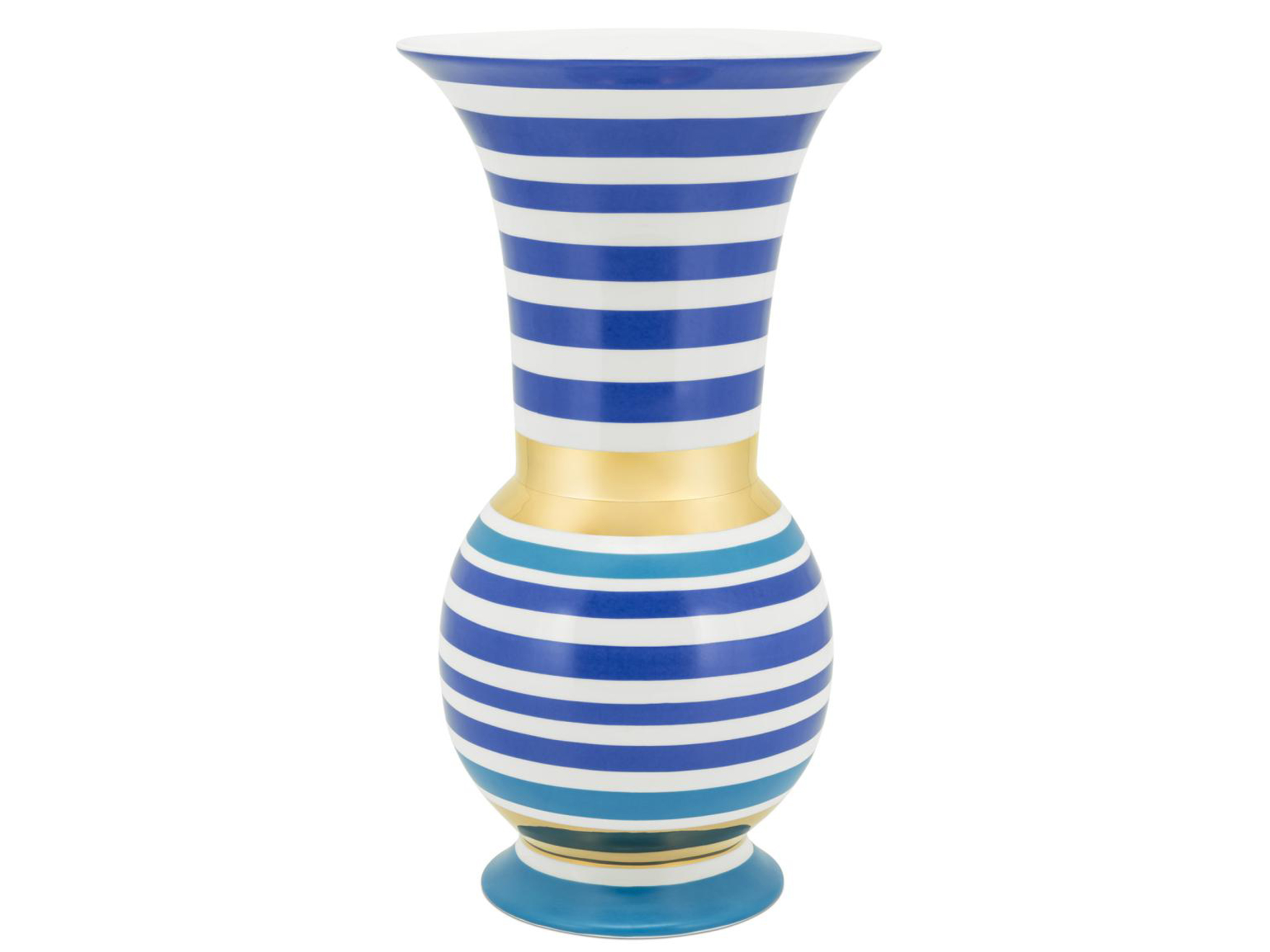 Vase Porzellan Gestreift Blau/gold H: 40 cm Abhika