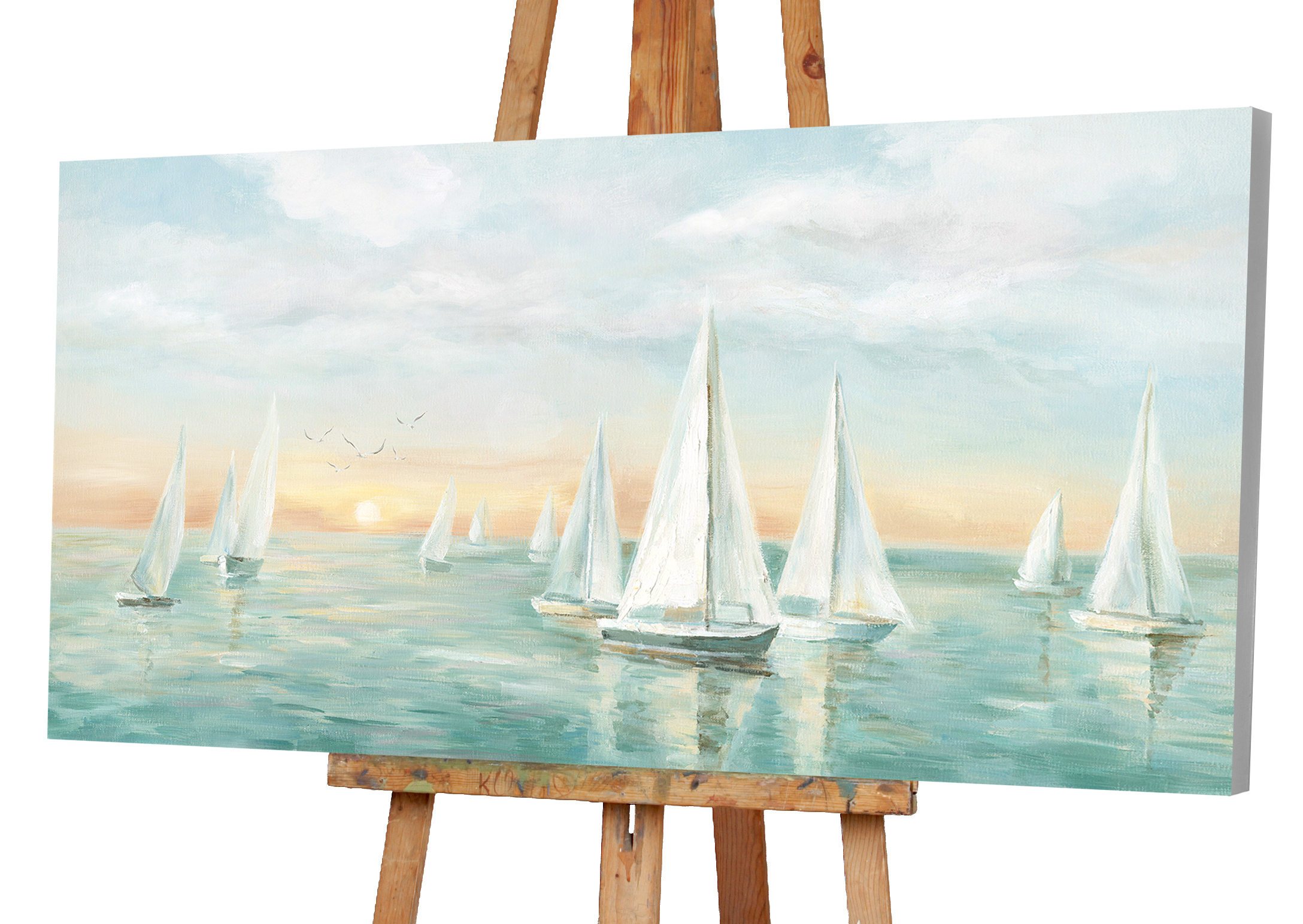 Gemälde-Segelboote im Sonnenuntergang-image LAND