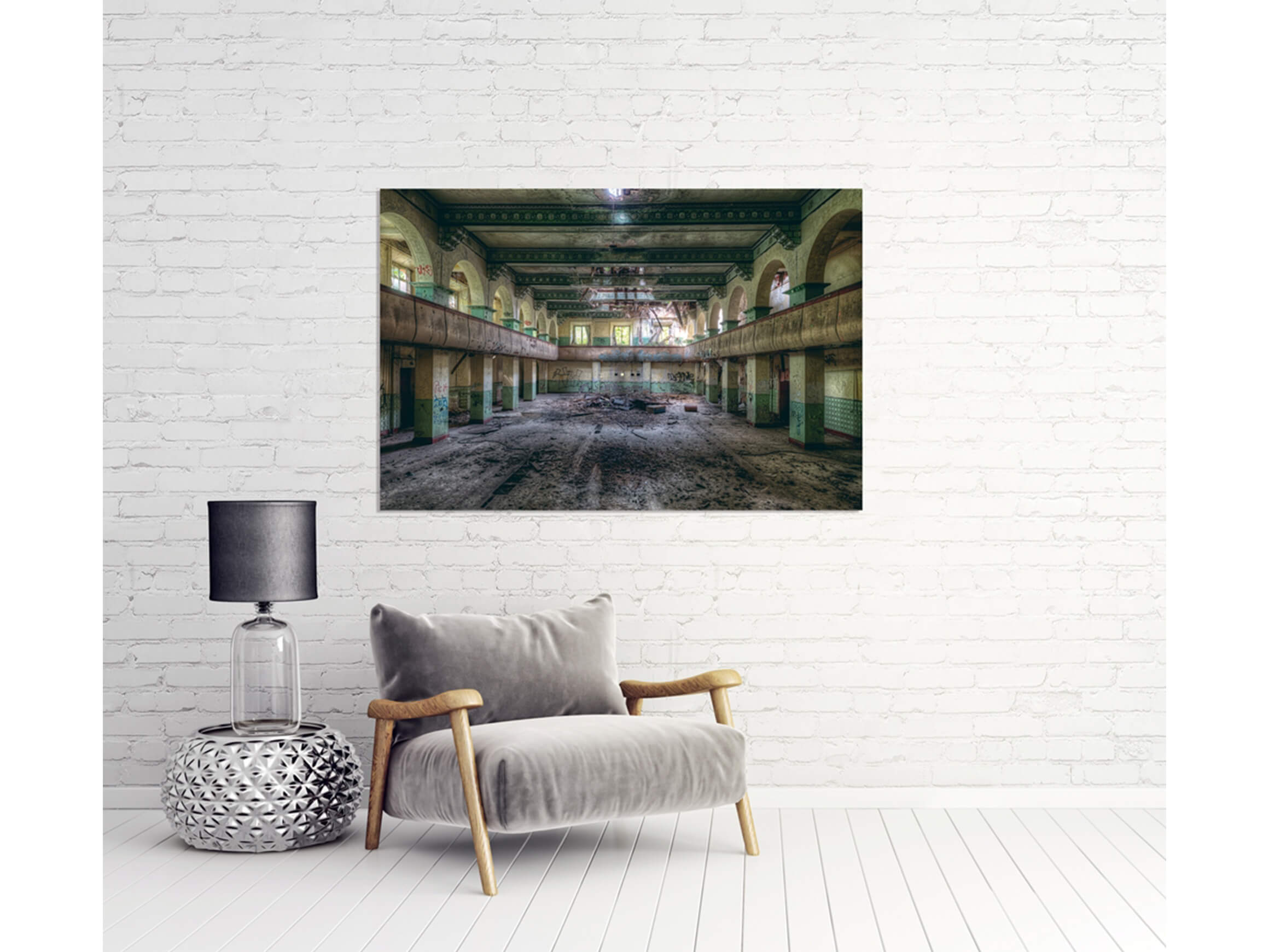 Digitaldruck auf Acrylglas Lost Place Halle 2 image LAND / Grösse: 120 x 80 cm