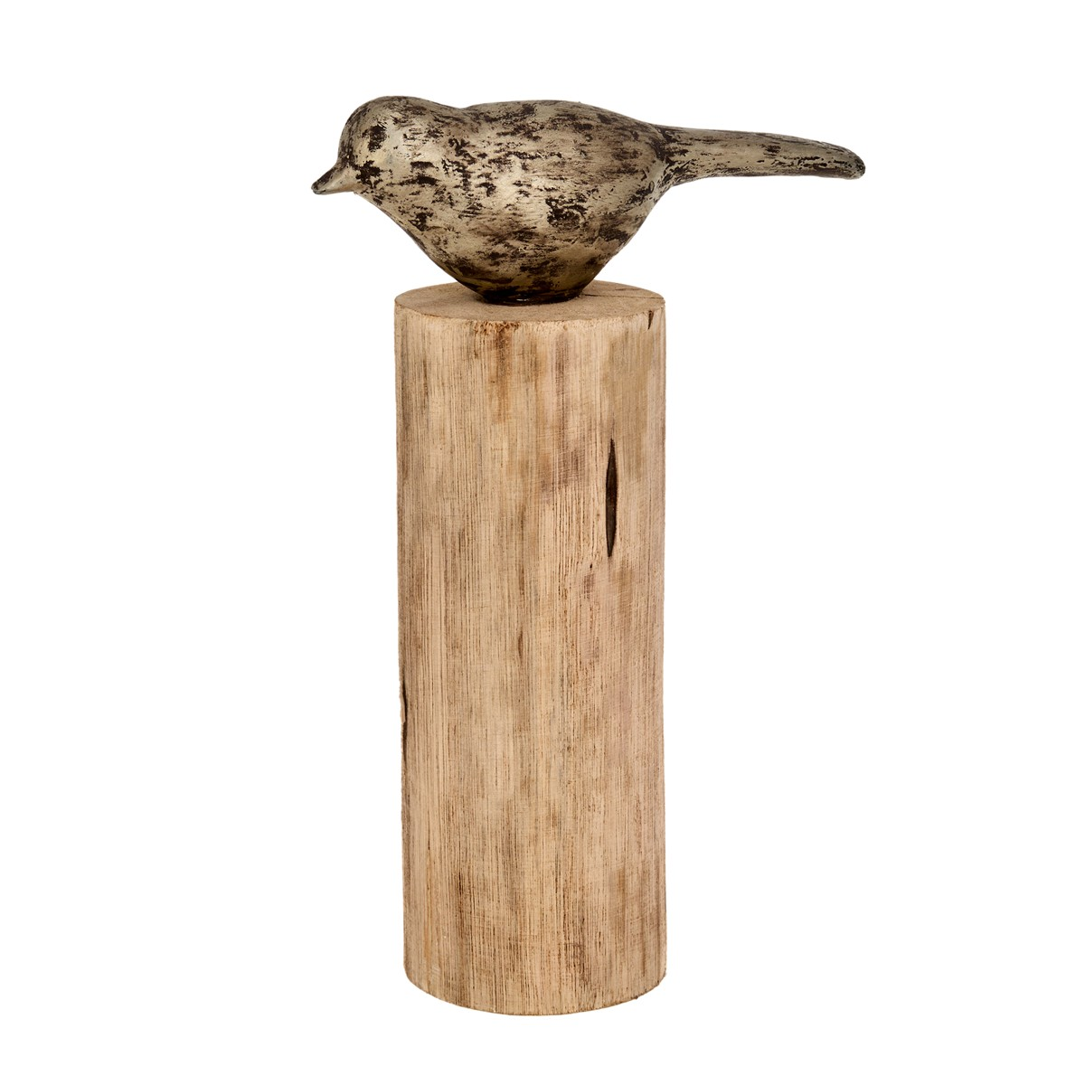 Decofinder Objekt Vogel Auf Stamm, Natur-Antique Silber  | Schubiger Möbel