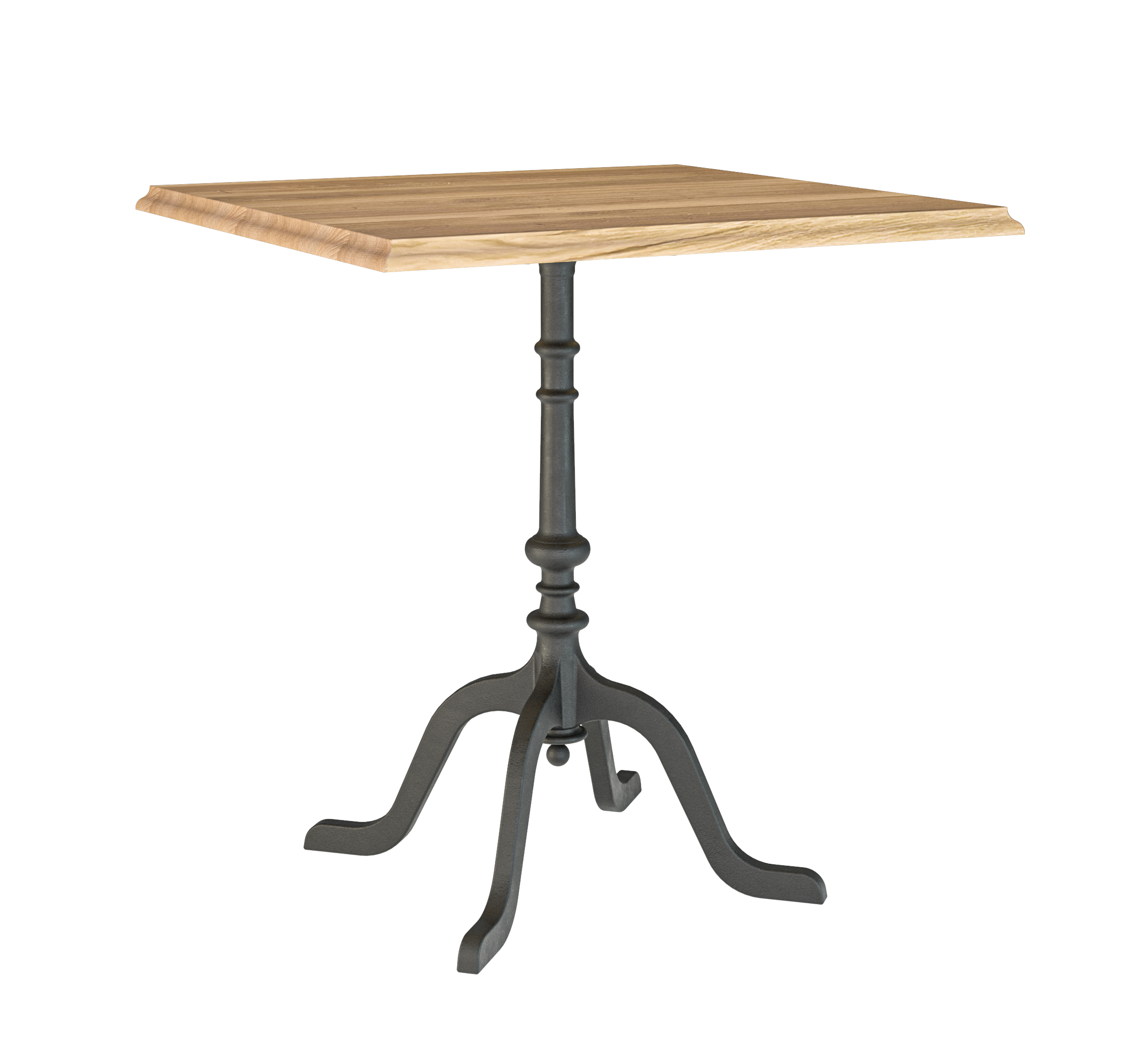 Rustikaler Beizentisch Wildeiche massiv – Stammgast, geölt, Gussfuss, 80x80 cm