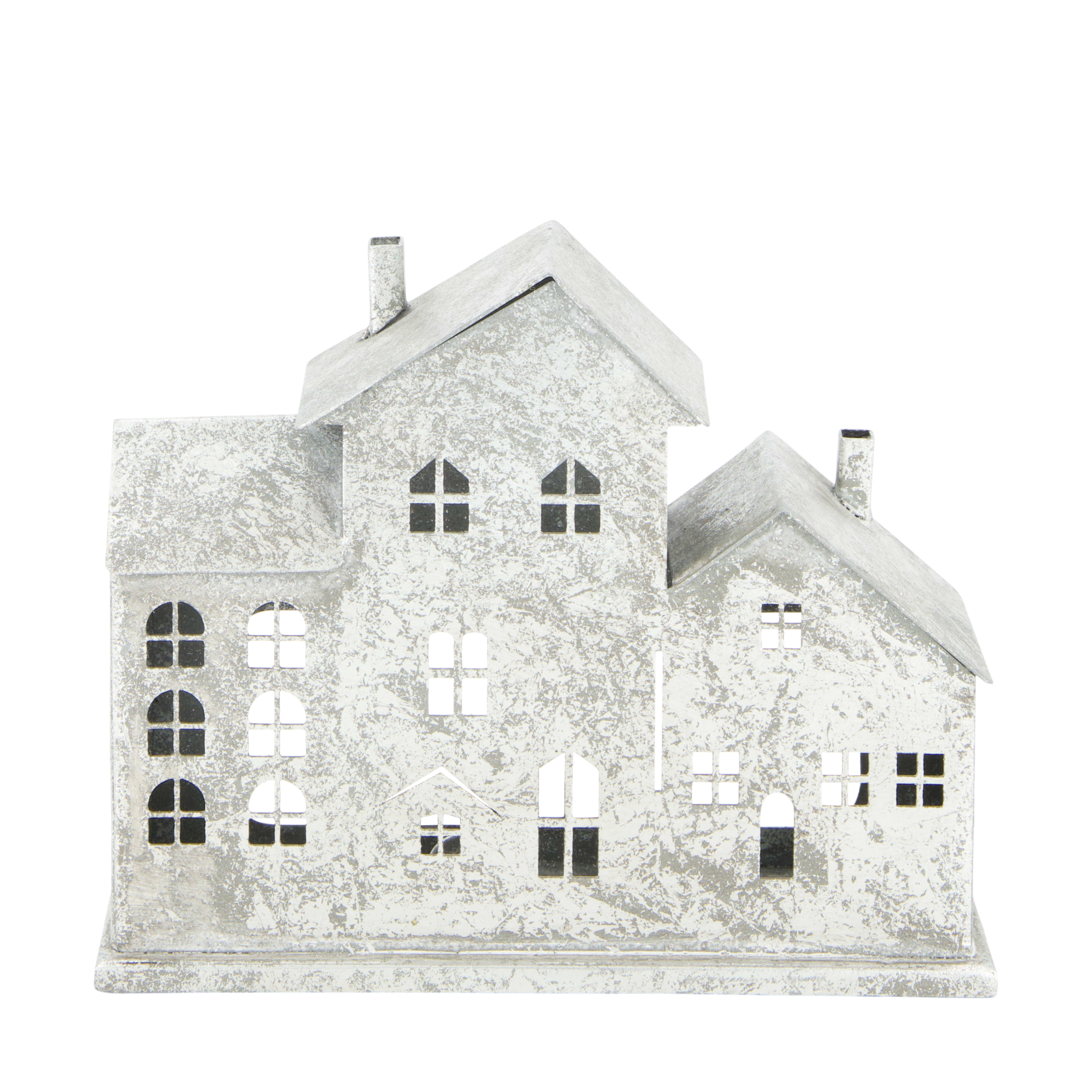 Candle holder House Made of metal, silver H: 16 cm Decofinder