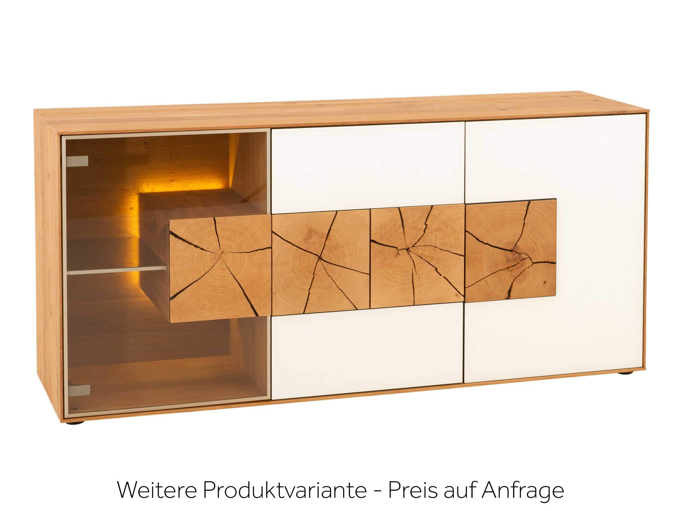 Sideboard Cassio, Kerneiche Umato, 2 Türen Mattglas