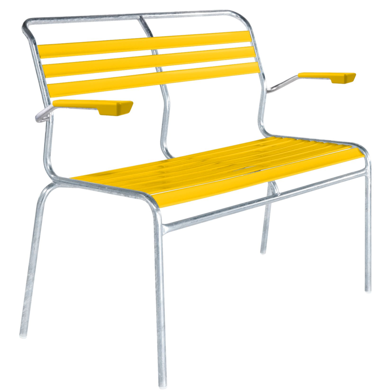 Lättli-Bank Säntis mit Armlehnen Feuerverzinkt von Schaffner / Farbe: Gelb / Grösse: 105 x 58 cm
