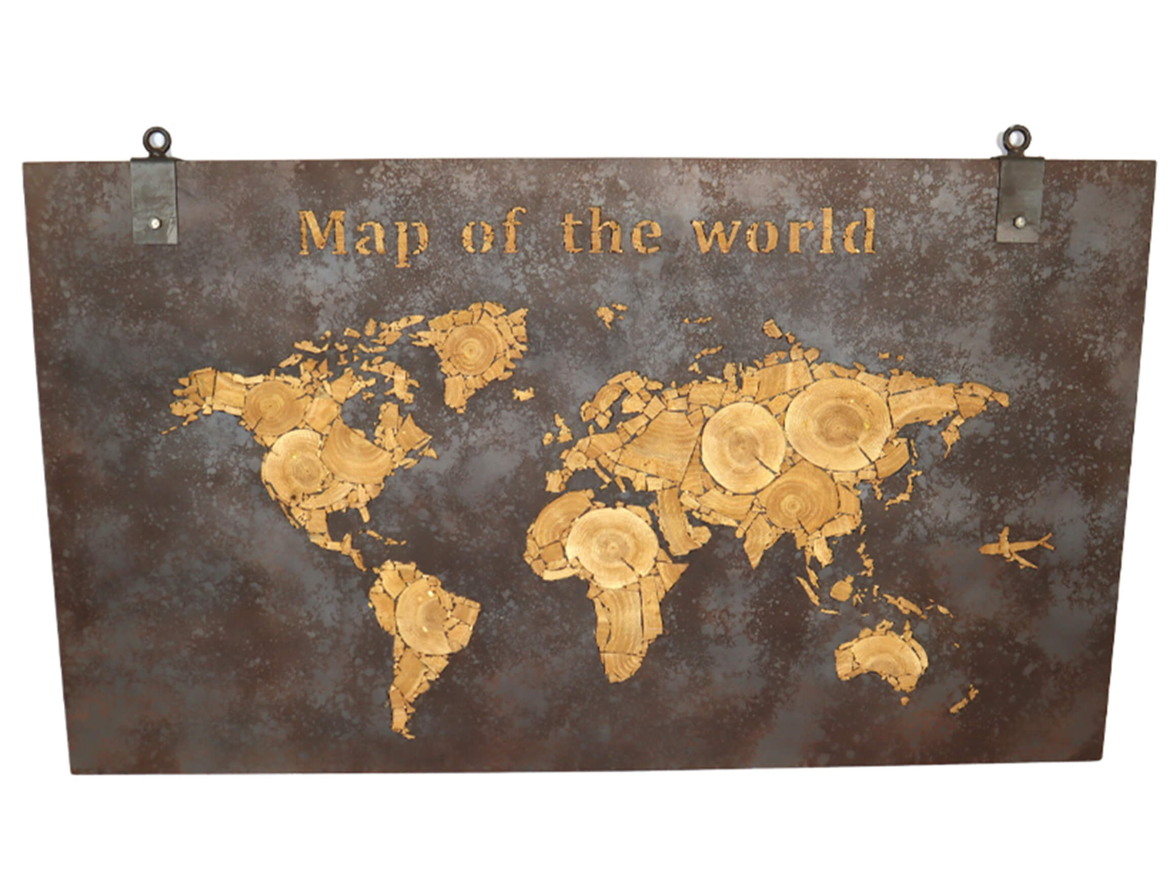 Décoration murale carte du monde sapin H : 80 cm Dijk