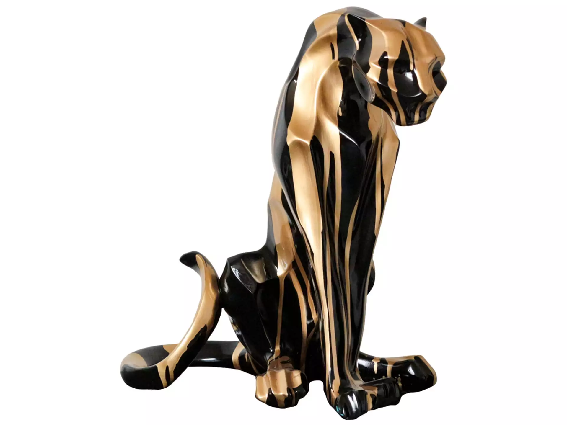 Skulptur Sitzender Panther Schwarz/Bronze image LAND