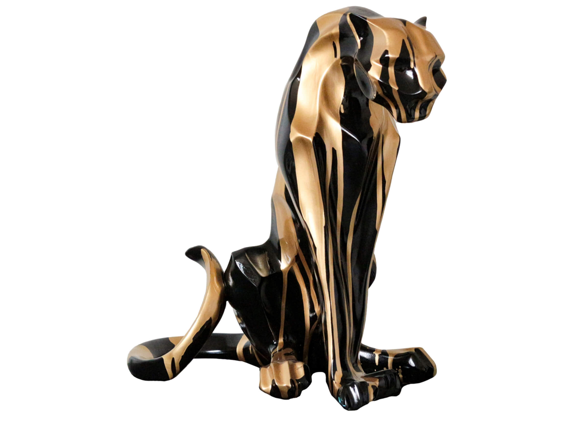 Skulptur Sitzender Panther Schwarz/Bronze image LAND