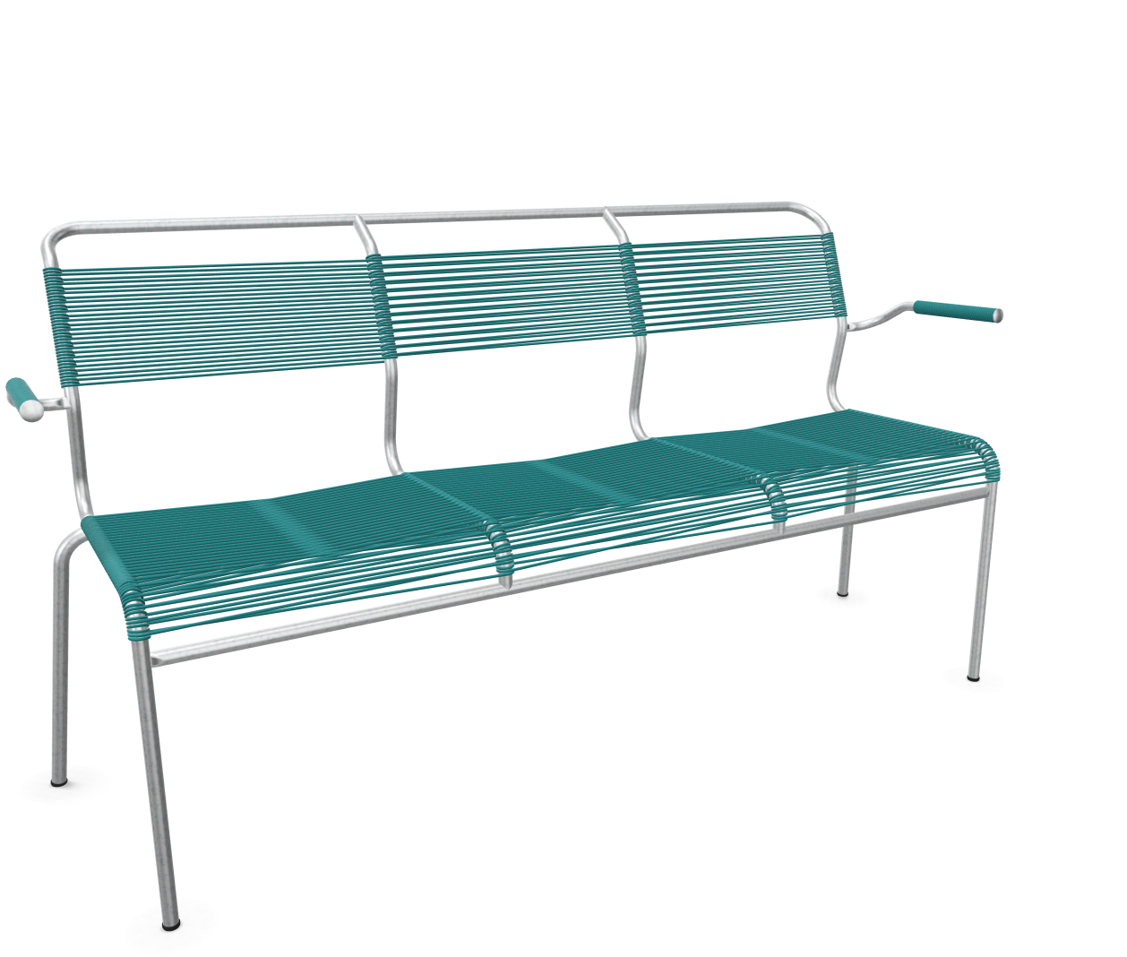 Schaffner Spaghetti-3er-Bank Säntis mit Lehne Feuerverzinkt Blau | Schubiger Möbel