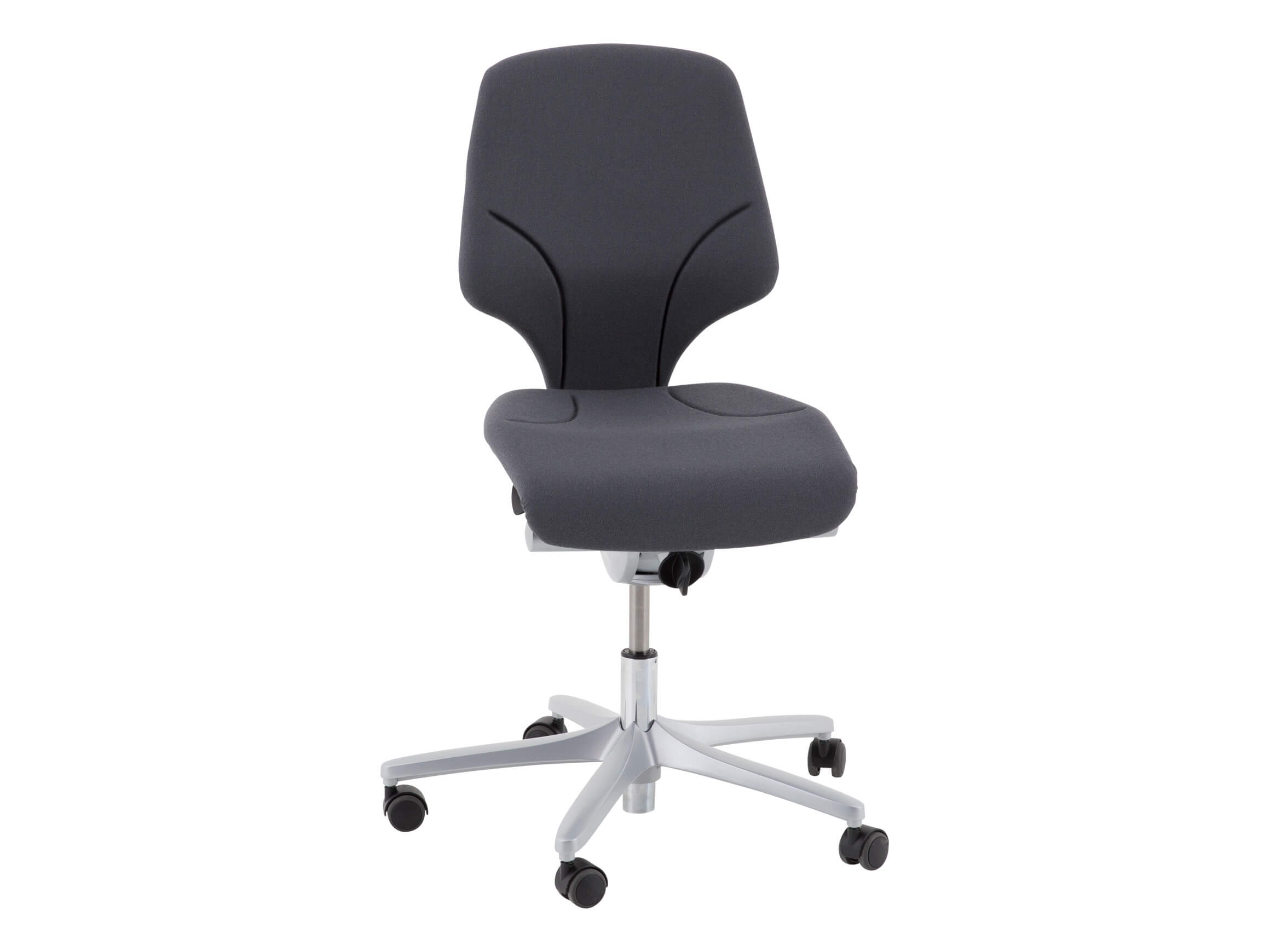 Bürostuhl G64, Stoff Schwarz, Alufüsse, Rollen, b 66 cm h 91-111 cm