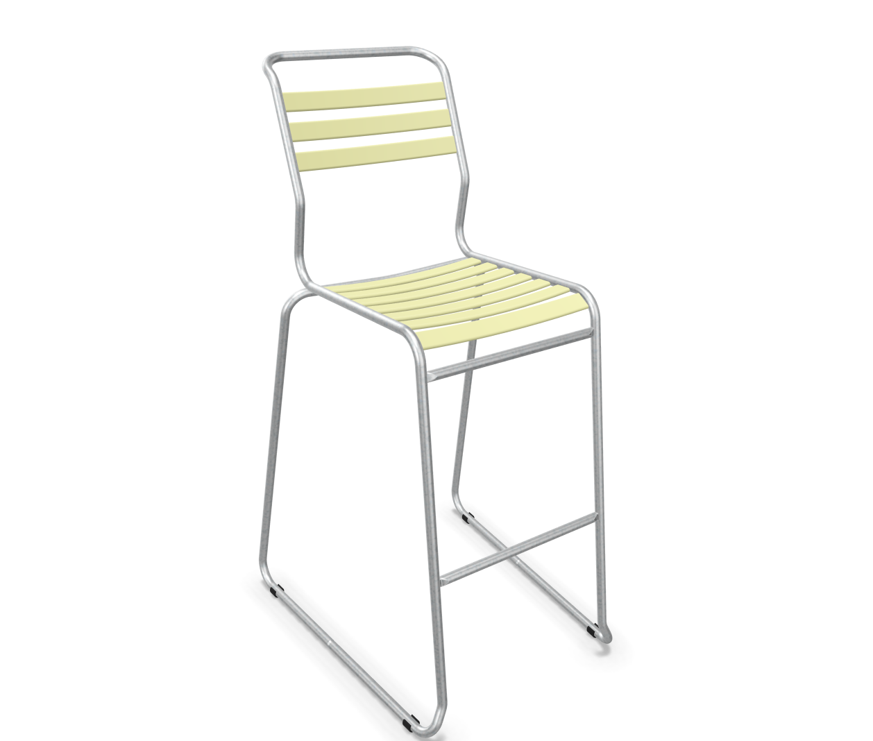 Bar-Kufen-Lättlistuhl Säntis Feuerverzinkt von Schaffner / Farbe: Buchsbaumgelb / Grösse: 56 x 64 cm