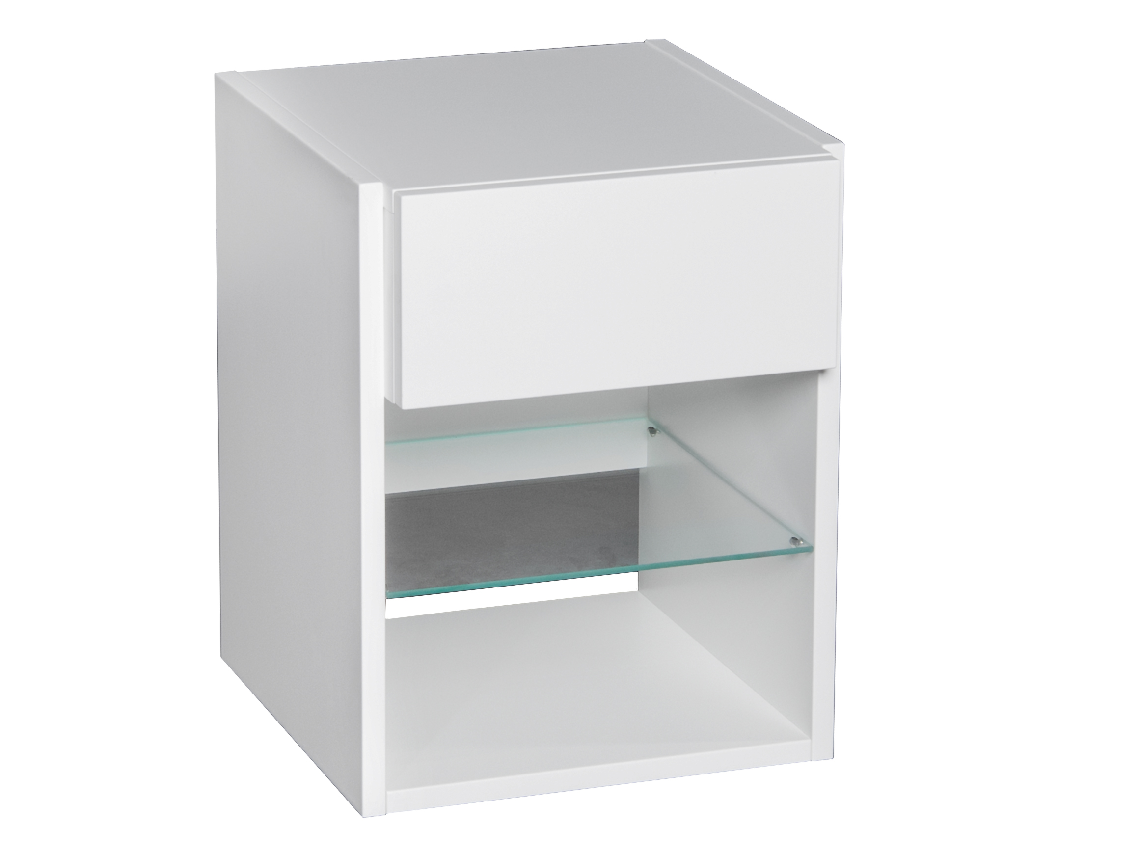 Nachttisch Elton, Lack Weiss Matt, b 40 cm t 44 cm h 53–60 cm