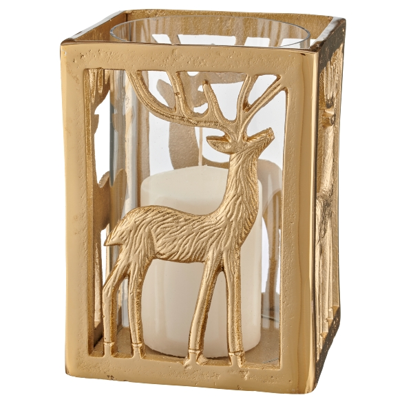 Windlicht Hirschmotiv, Gold Gasper