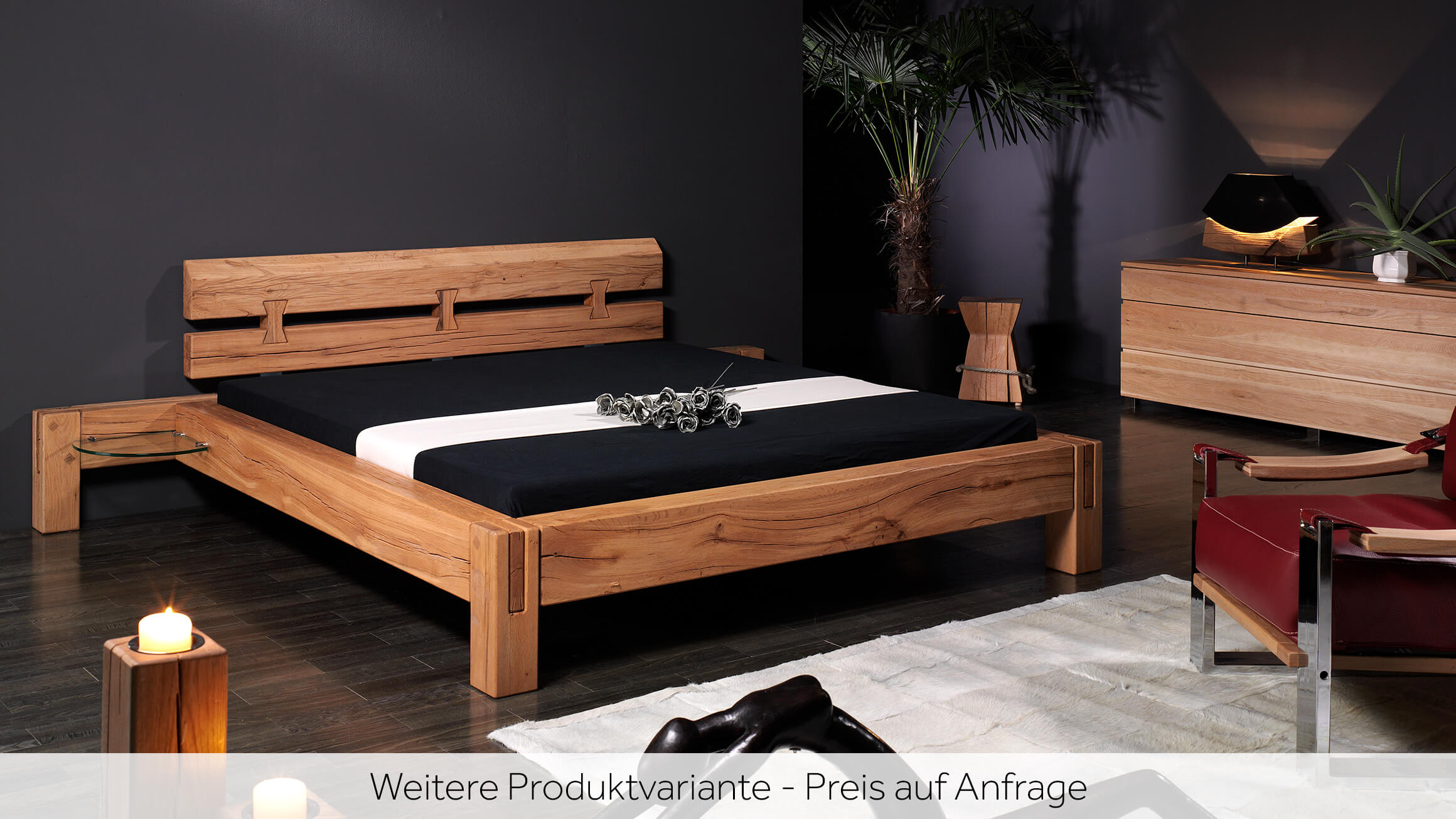 Bett Das Bett, Sumpfeiche Massiv, Liegefläche 180x200 cm