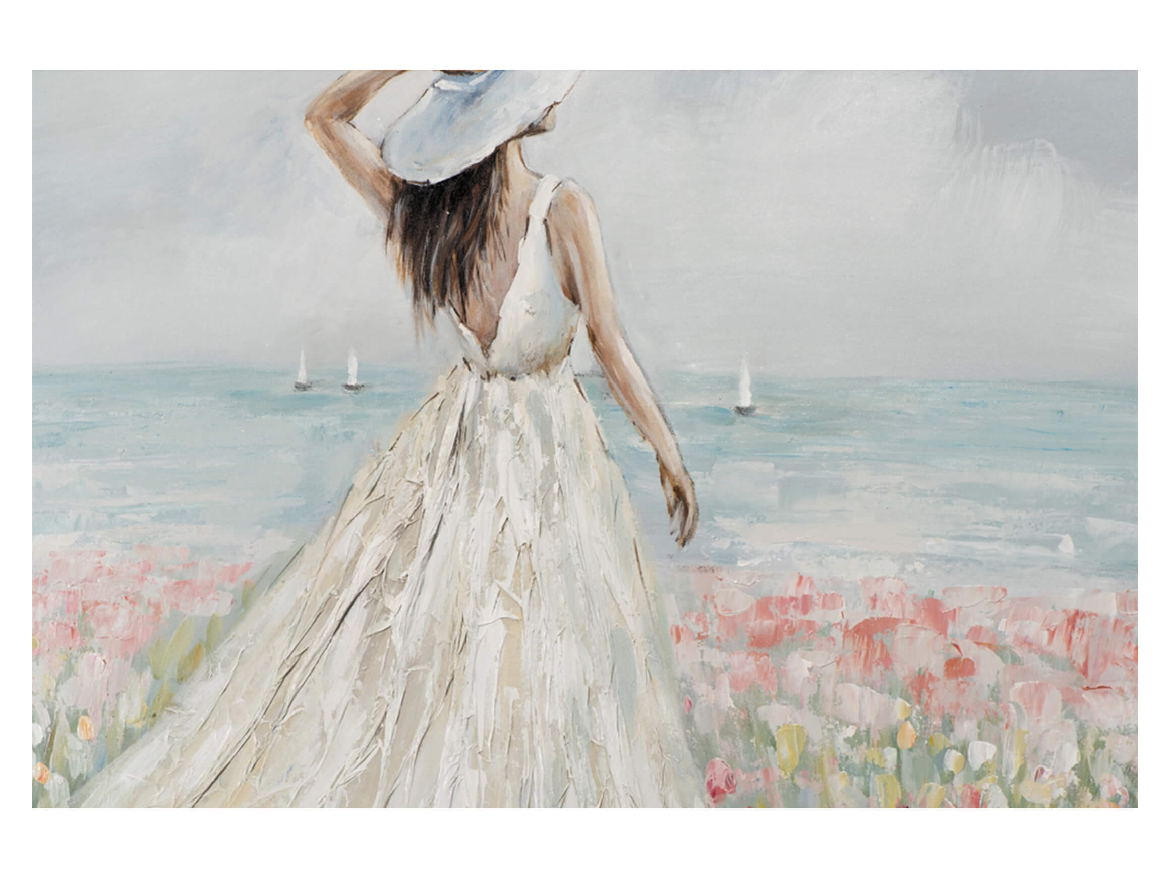 Bild mit Rahmen Frau in Blumenmeer im Weissen Kleid image LAND