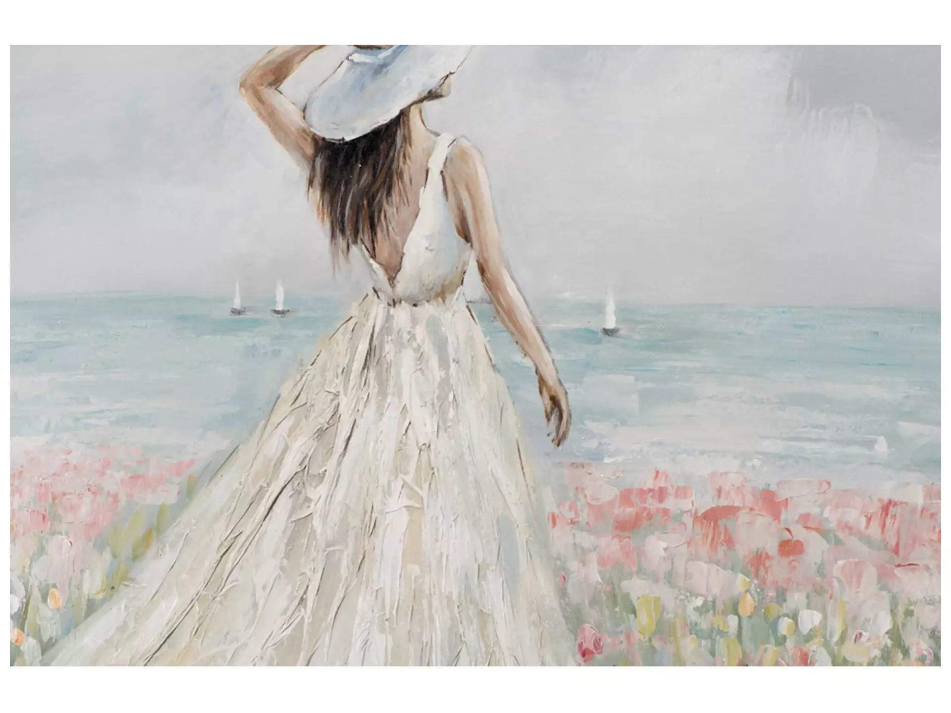 Bild mit Rahmen Frau in Blumenmeer im Weissen Kleid image LAND