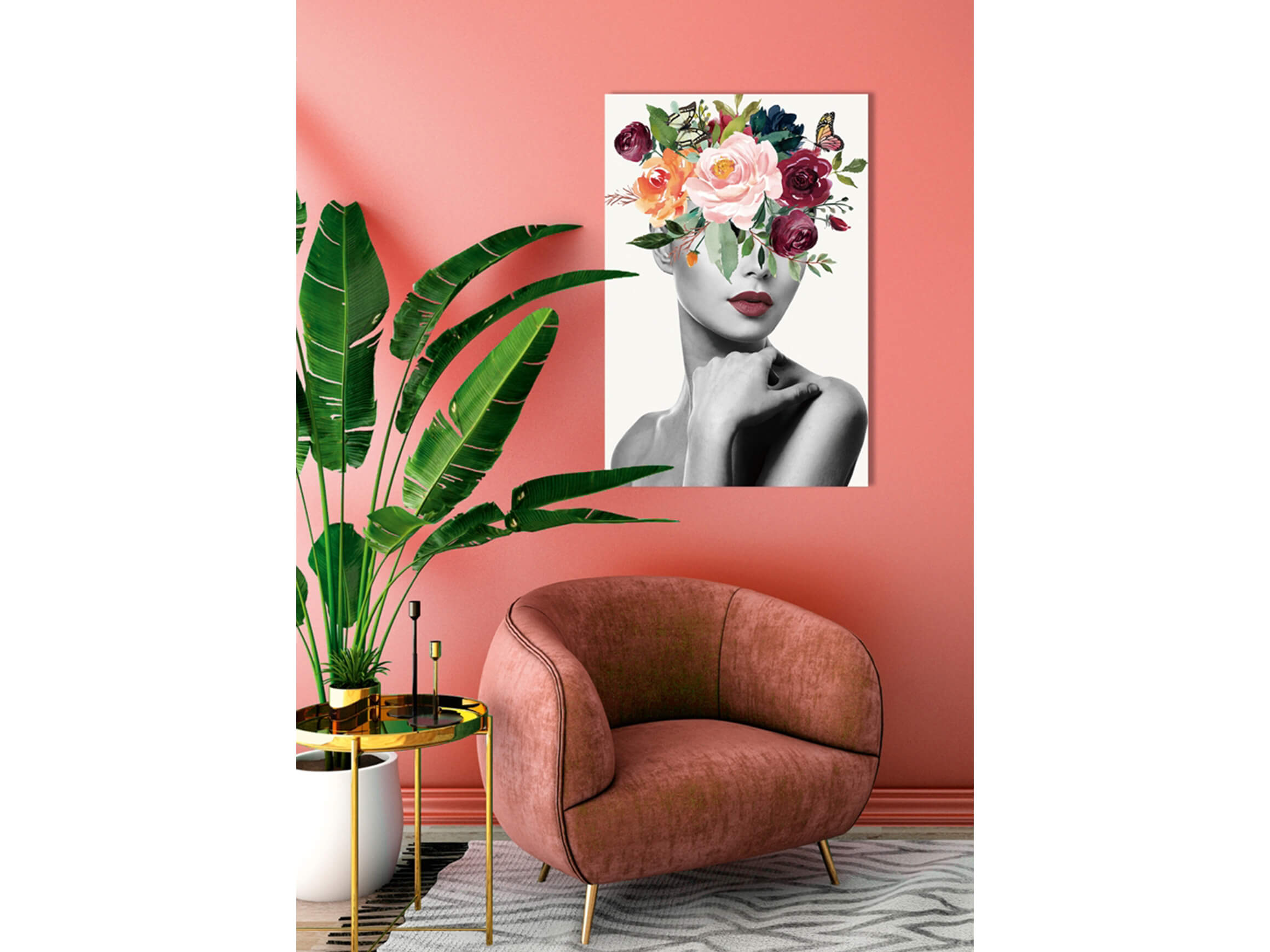 Digitaldruck auf Glas Lady mit Blumenperücke image LAND