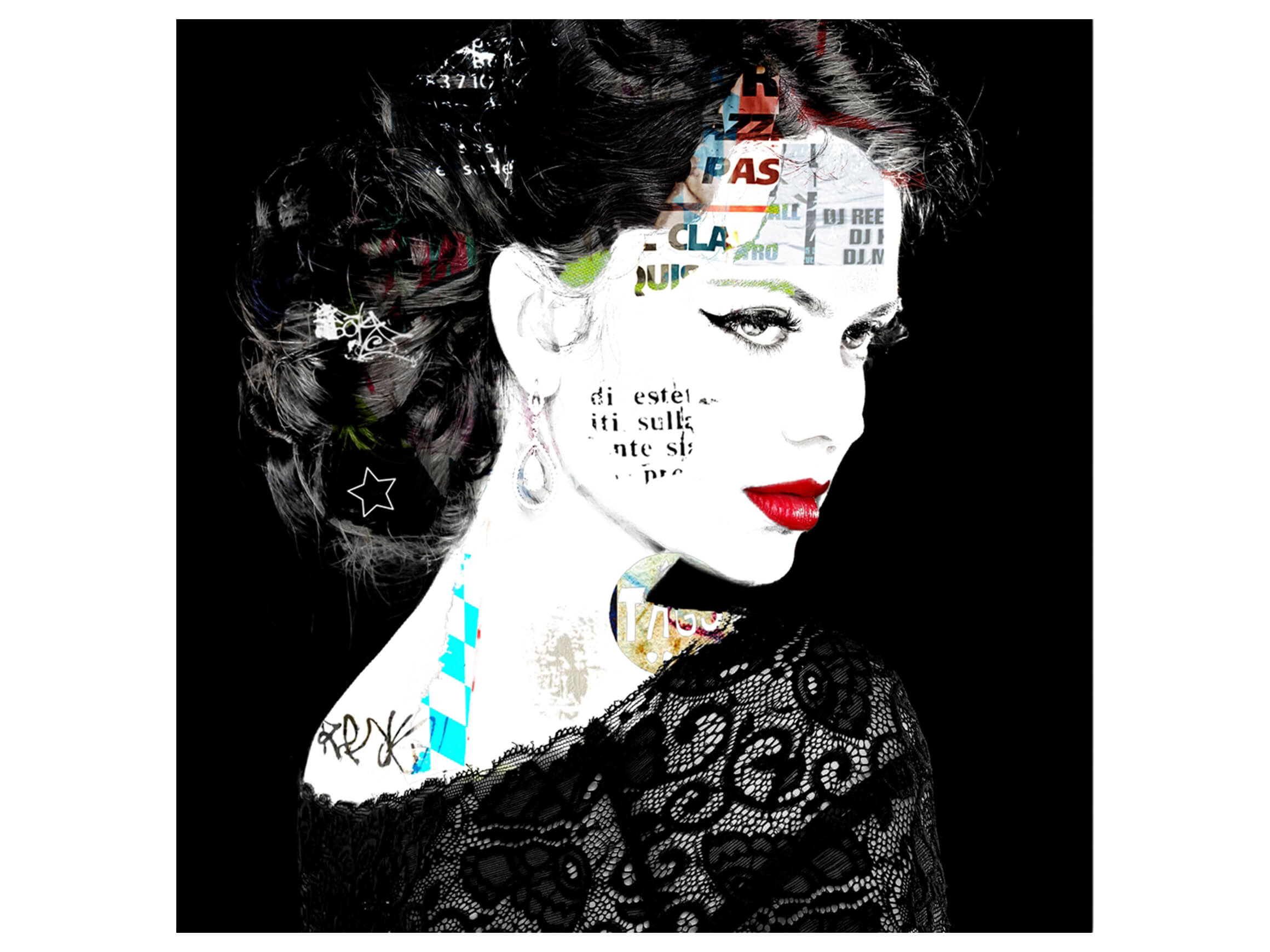 Digitaldruck auf Glas Street Art Glamour Girl image LAND / Grösse: 80 x 80 cm
