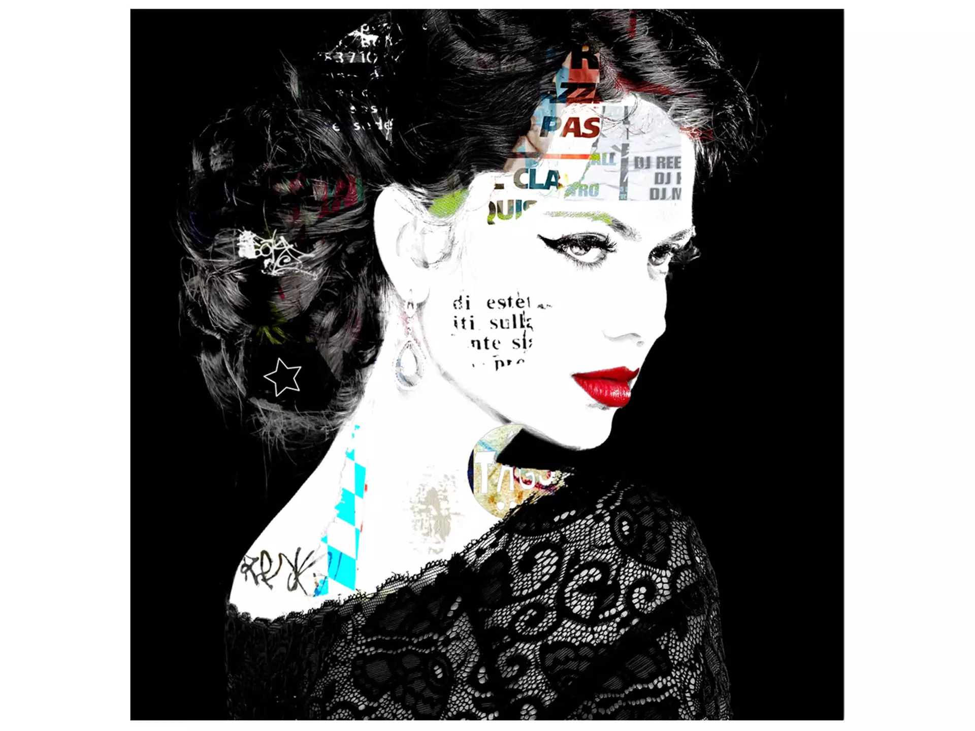 Digitaldruck auf Glas Street Art Glamour Girl image LAND / Grösse: 80 x 80 cm