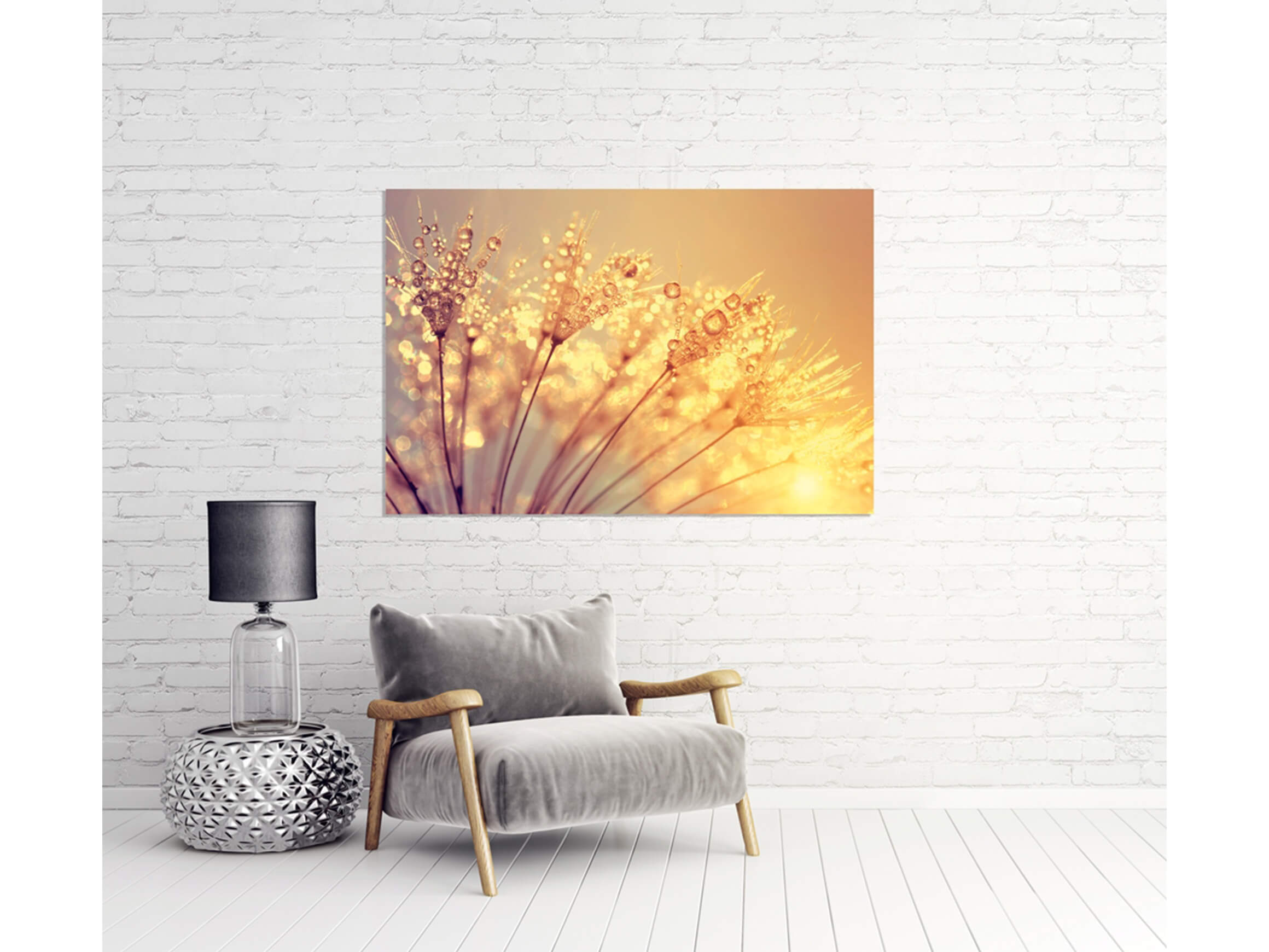 Digitaldruck auf Acrylglas Pusteblume mit Morgentau image LAND / Grösse: 120 x 80 cm