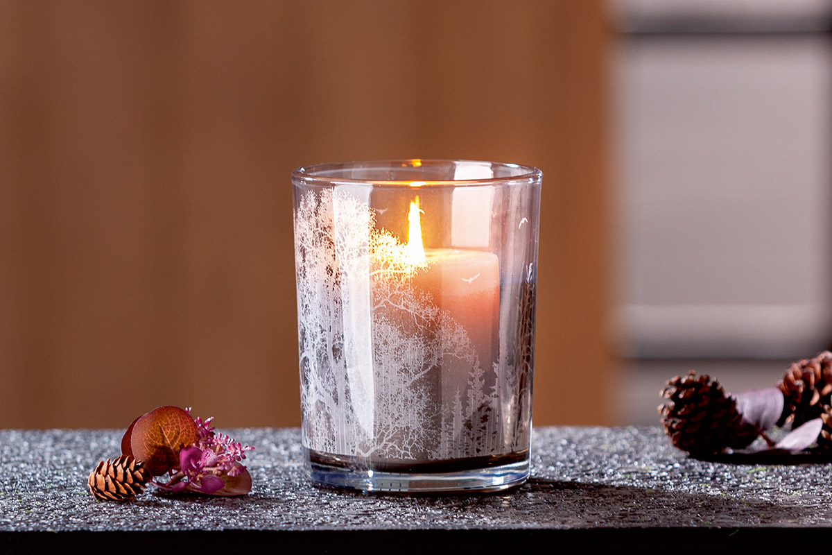 Windlicht Waldmotive, Glas, Braun H: 13 cm Gilde