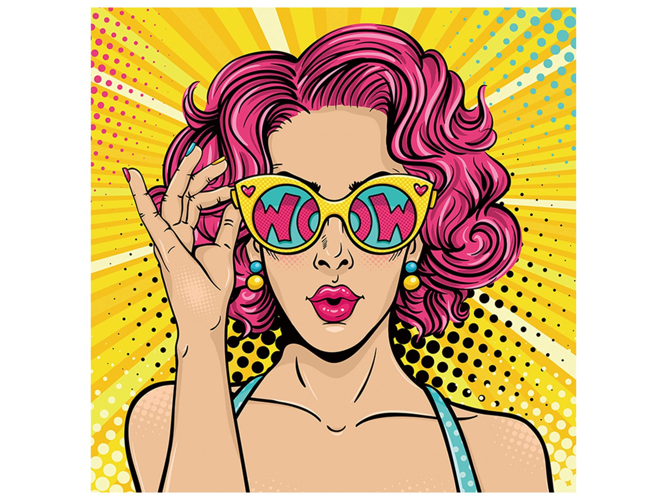 Digitaldruck auf Glas Pop Art Wow mit Brille image LAND