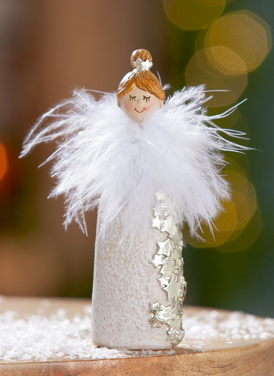 Figur Engel, Sternmuster, Creme H: 12 cm Gilde