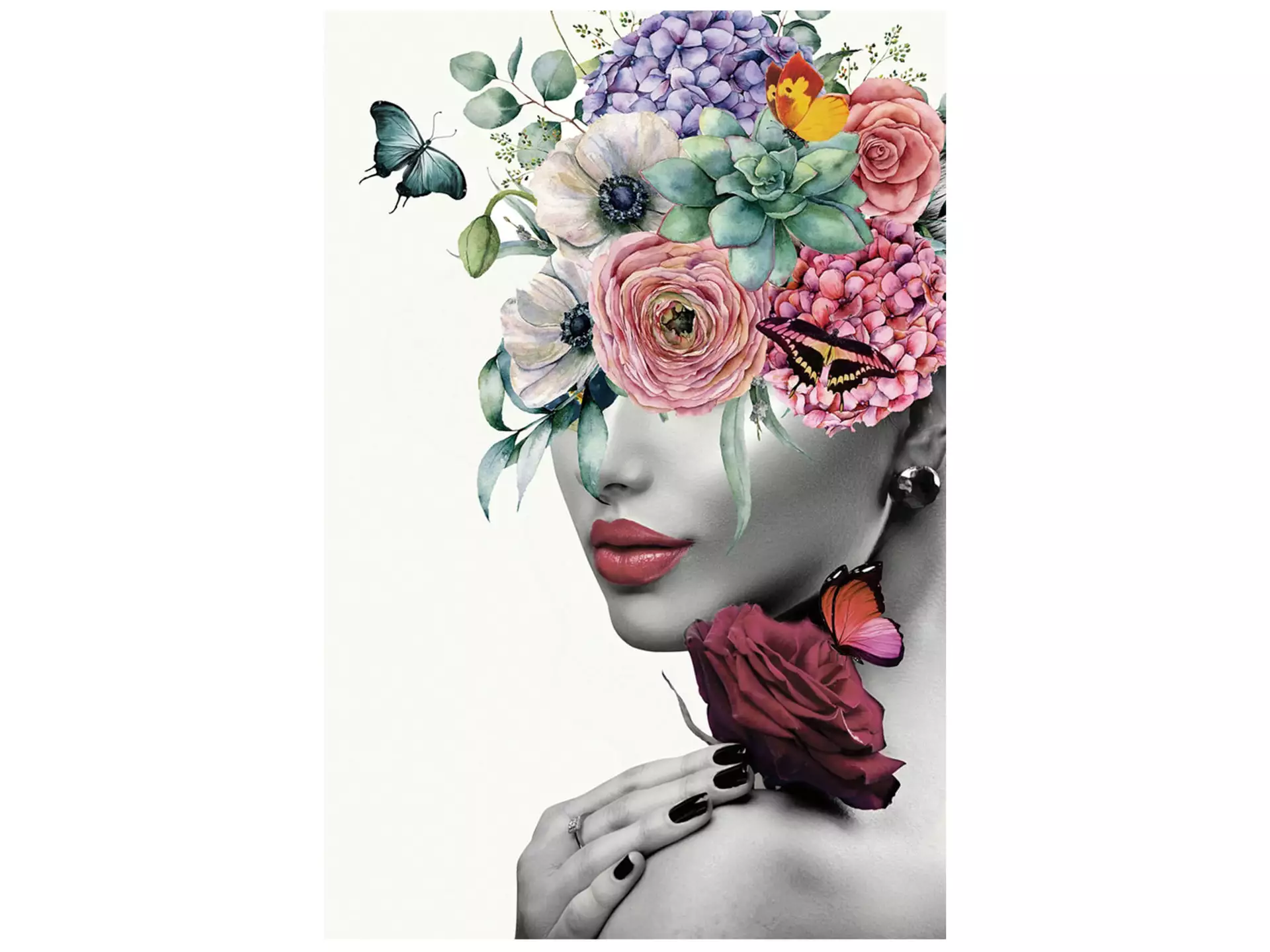 Digitaldruck auf Glas Lady mit Blumenperücke image LAND