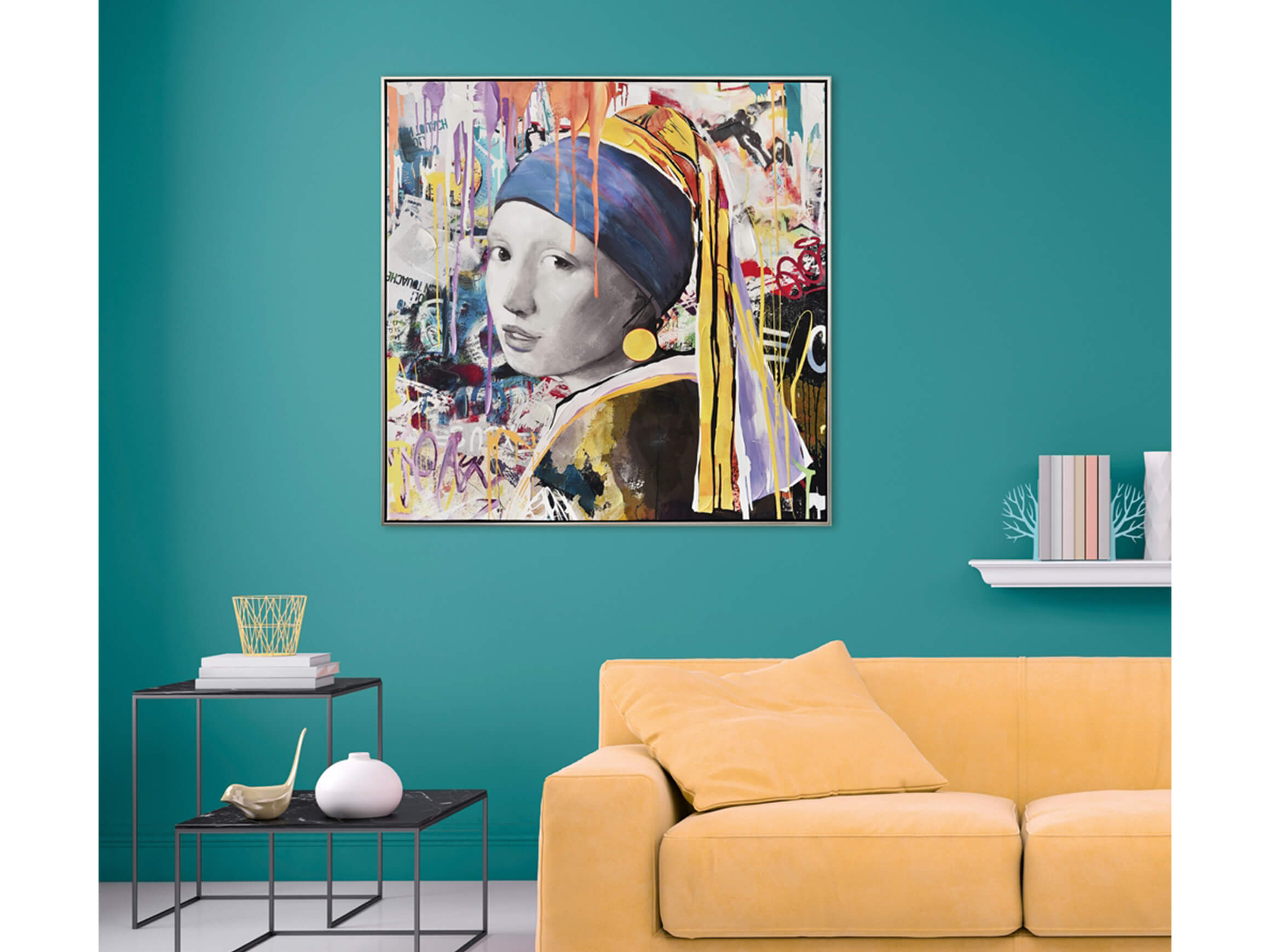 Bild Street Art Perlen-Mädchen image LAND / Grösse: 103 x 103 cm