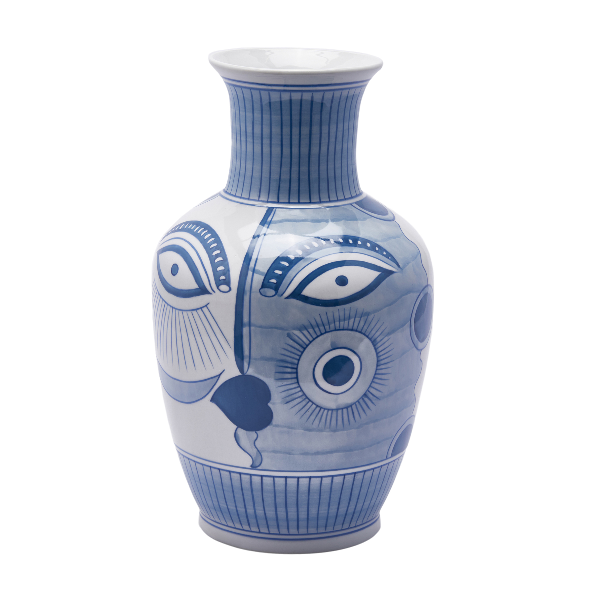Edg Vase Gesicht Weiss,blau H: 38 cm Blau | Schubiger Möbel